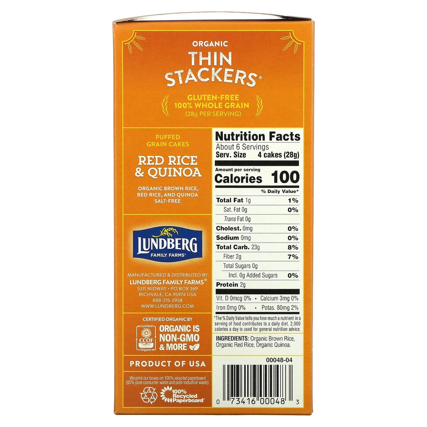 Lundberg, Organic Thin Stackers, Puffed Grain Cakes, Red Rice & Quinoa, Salt-Free, 24 Rice Cakes, 6 oz (168 g)