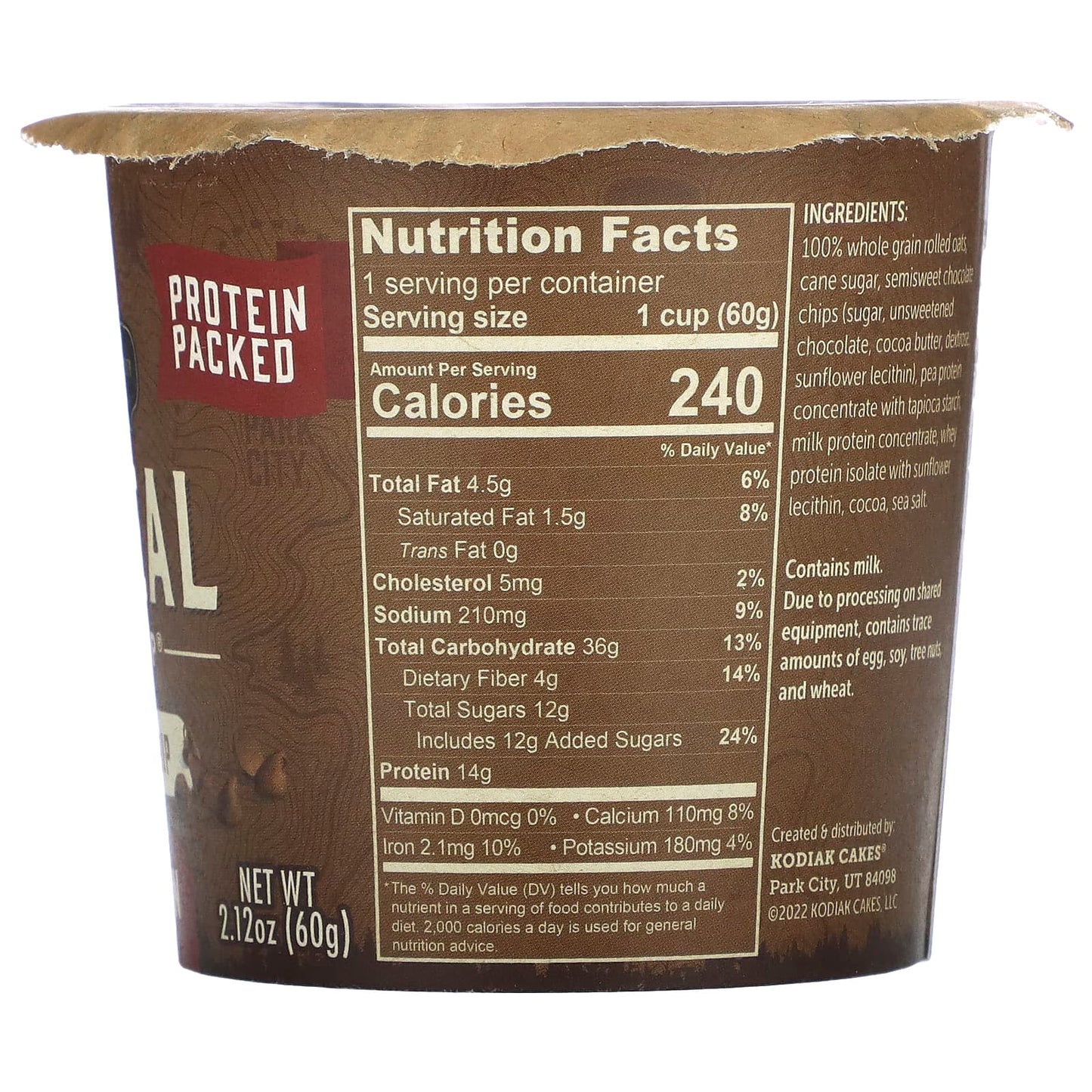 Kodiak Cakes, Oatmeal Power Cup, Chocolate Chip, 2.12 oz (60 g)