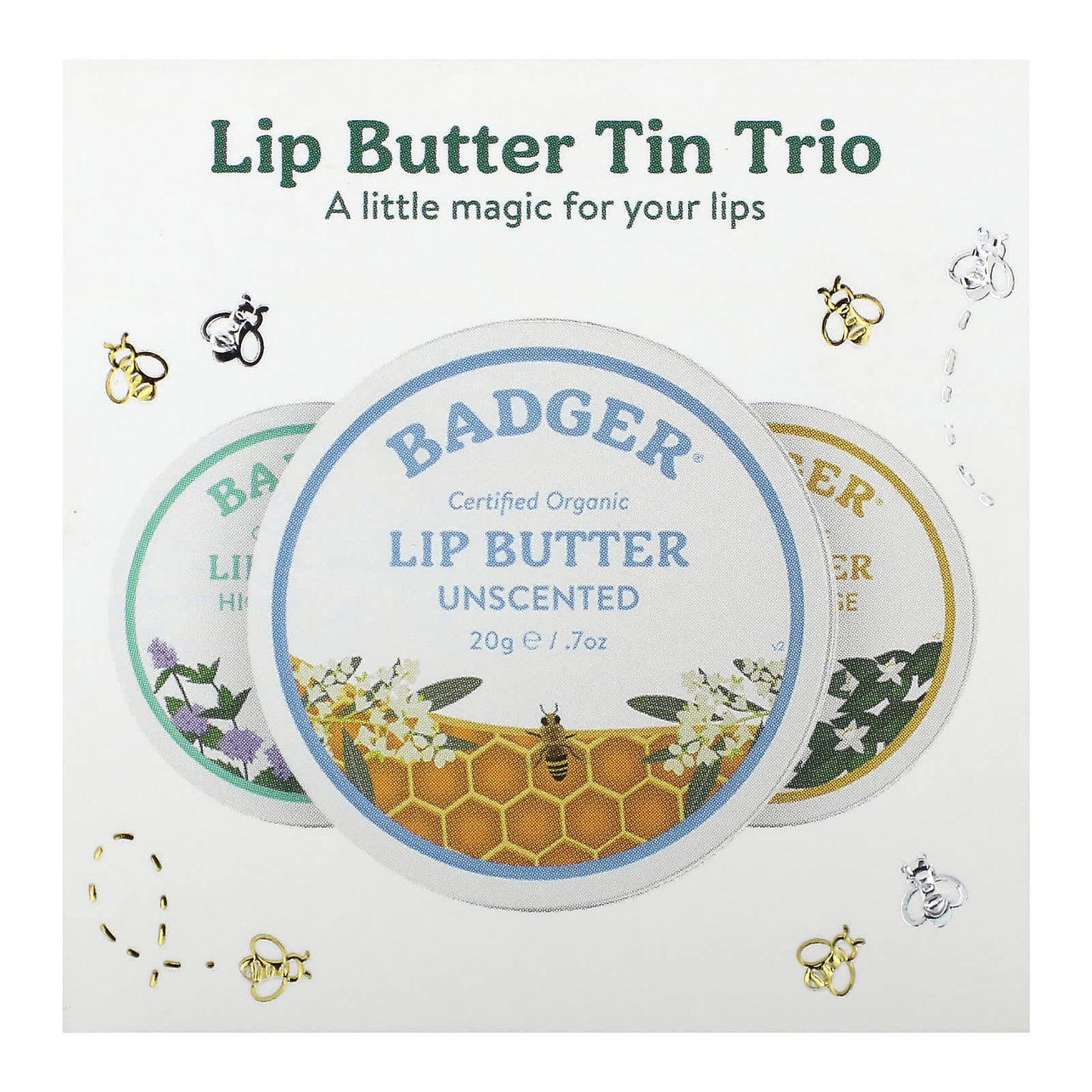 Badger Company, Lip Butter Tin Trio, 3 Piece Kit, 0.7 oz (20 g) Each