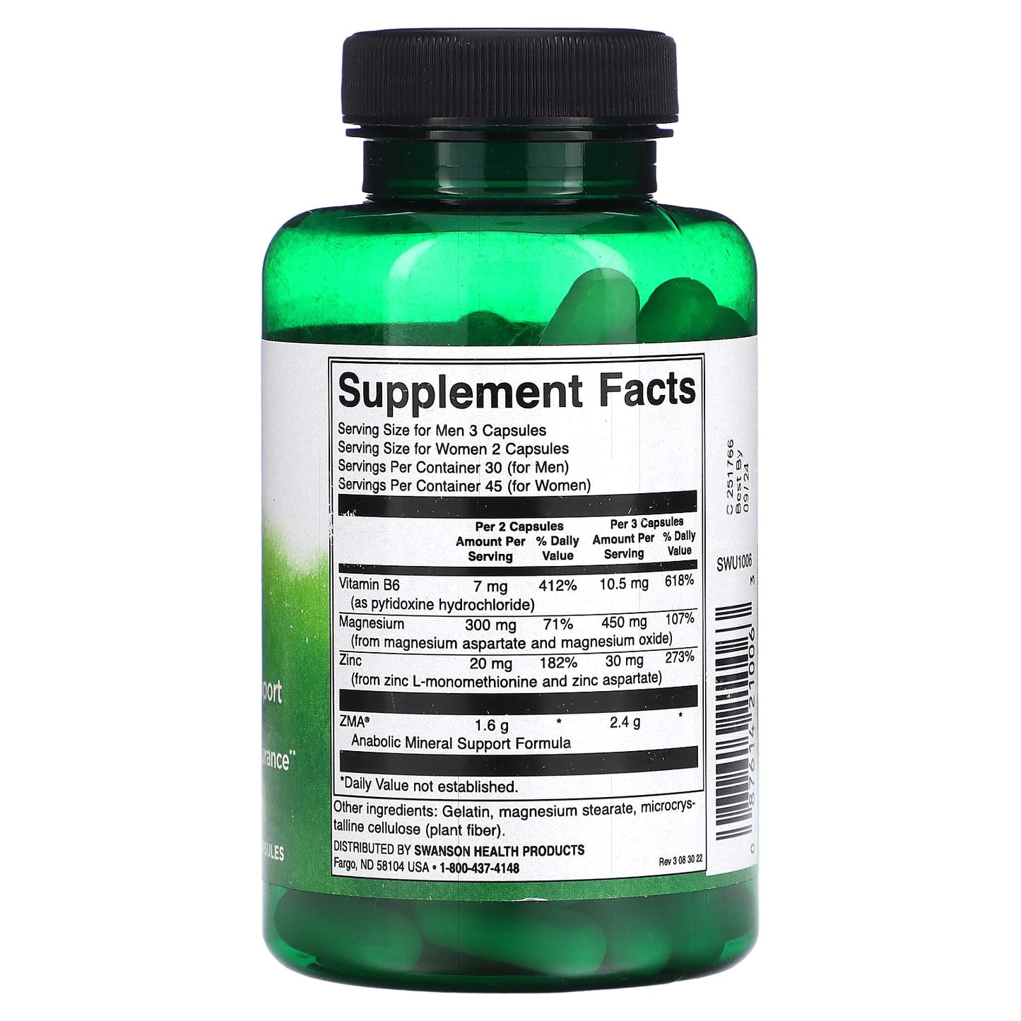 Swanson, ZMA, Anabolic Mineral Support, 800 mg, 90 Capsules