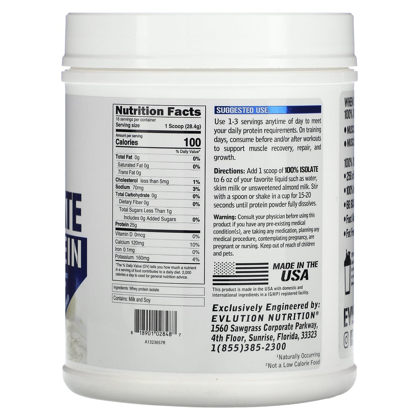 EVLution Nutrition, 100% Isolate Protein, Unflavored, 1 lbs (454 g)