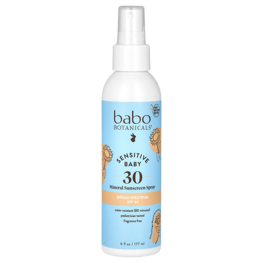 Babo Botanicals-Sensitive Baby-Mineral Sunscreen Spray-SPF 30-Fragrance Free-6 fl oz (177 ml)