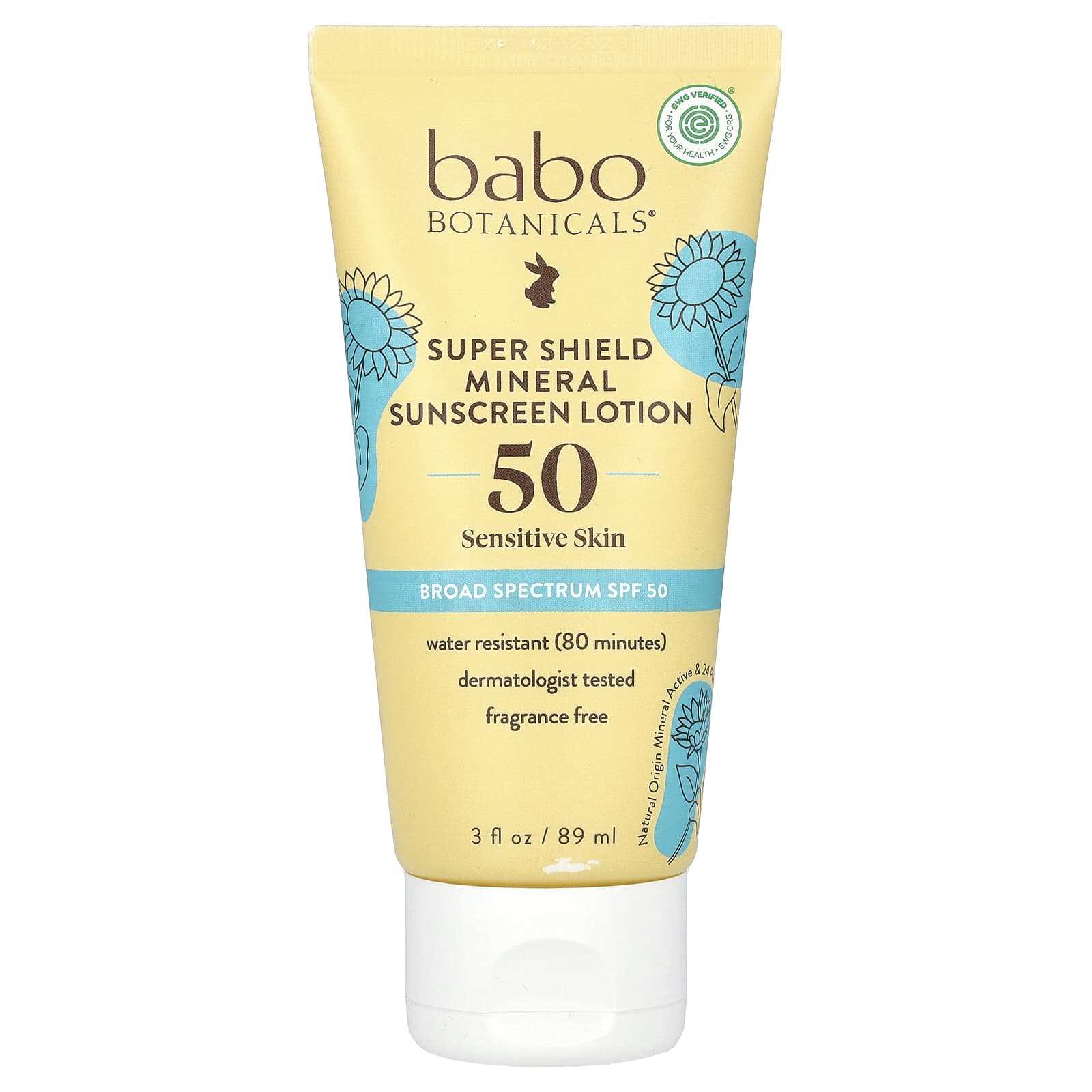 Babo Botanicals-Super Shield Mineral Sunscreen Lotion-SPF 50-Fragrance Free-3 fl oz (89 ml)