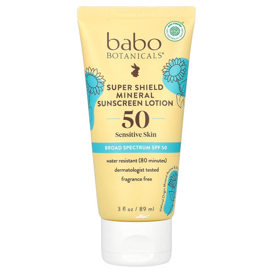 Babo Botanicals-Super Shield Mineral Sunscreen Lotion-SPF 50-Fragrance Free-3 fl oz (89 ml)