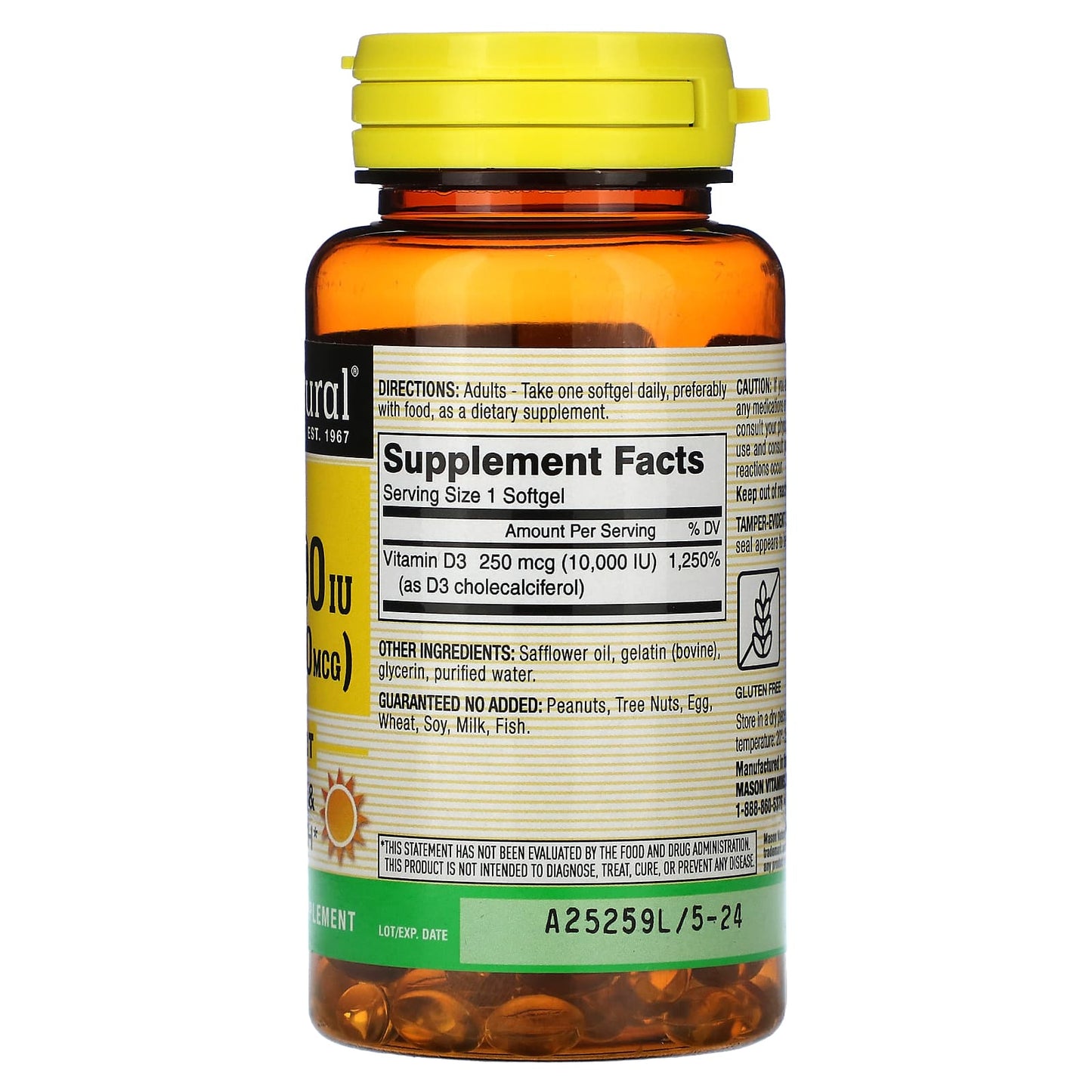 Mason Natural, Vitamin D3, 250 mcg (10,000 IU), 60 Softgels