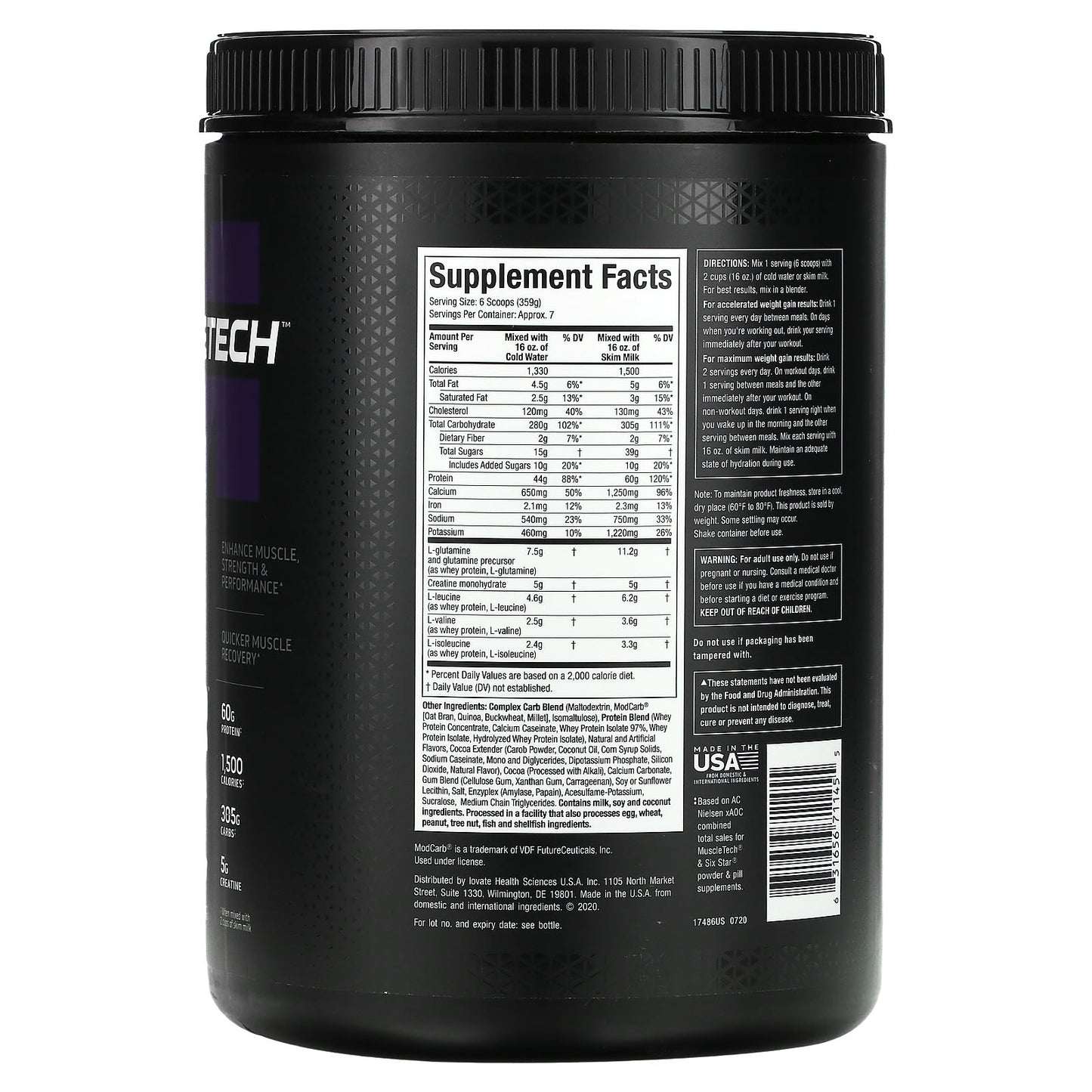 MuscleTech, 100% Mass Gainer, Chocolate Fudge Brownie, 5.15 lbs (2.33 kg)