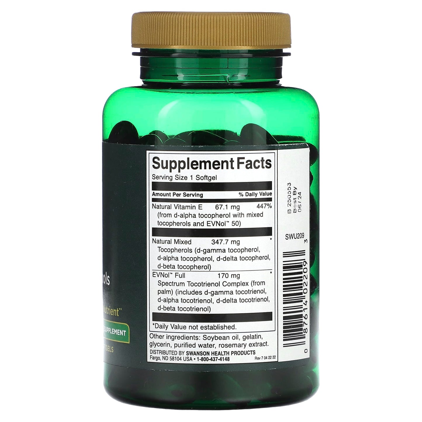 Swanson, Full Spectrum Vitamin E With Tocotrienols, 100 IU, 120 Softgels