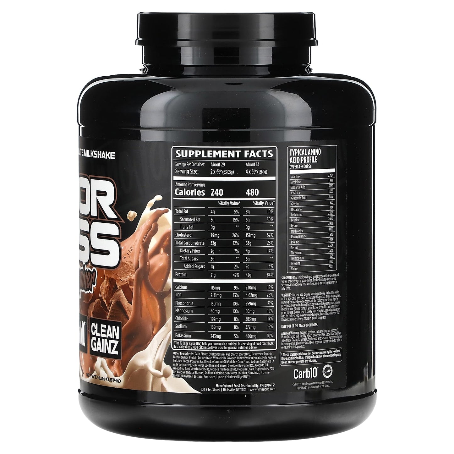 VMI Sports, Major Mass, Lean Mass Gainer, Chocolate Milkshake, 4 lbs (1,814 g)