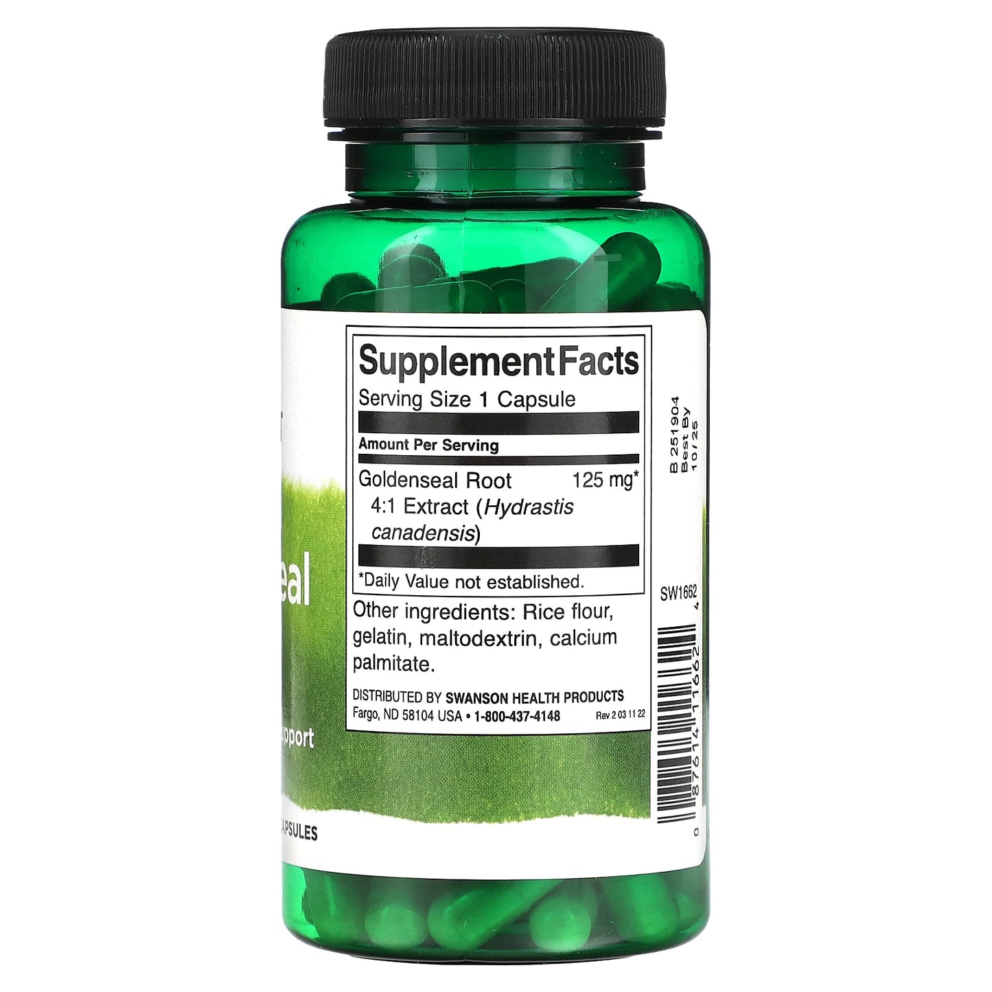 Swanson, Goldenseal Root, 125 mg, 100 Capsules