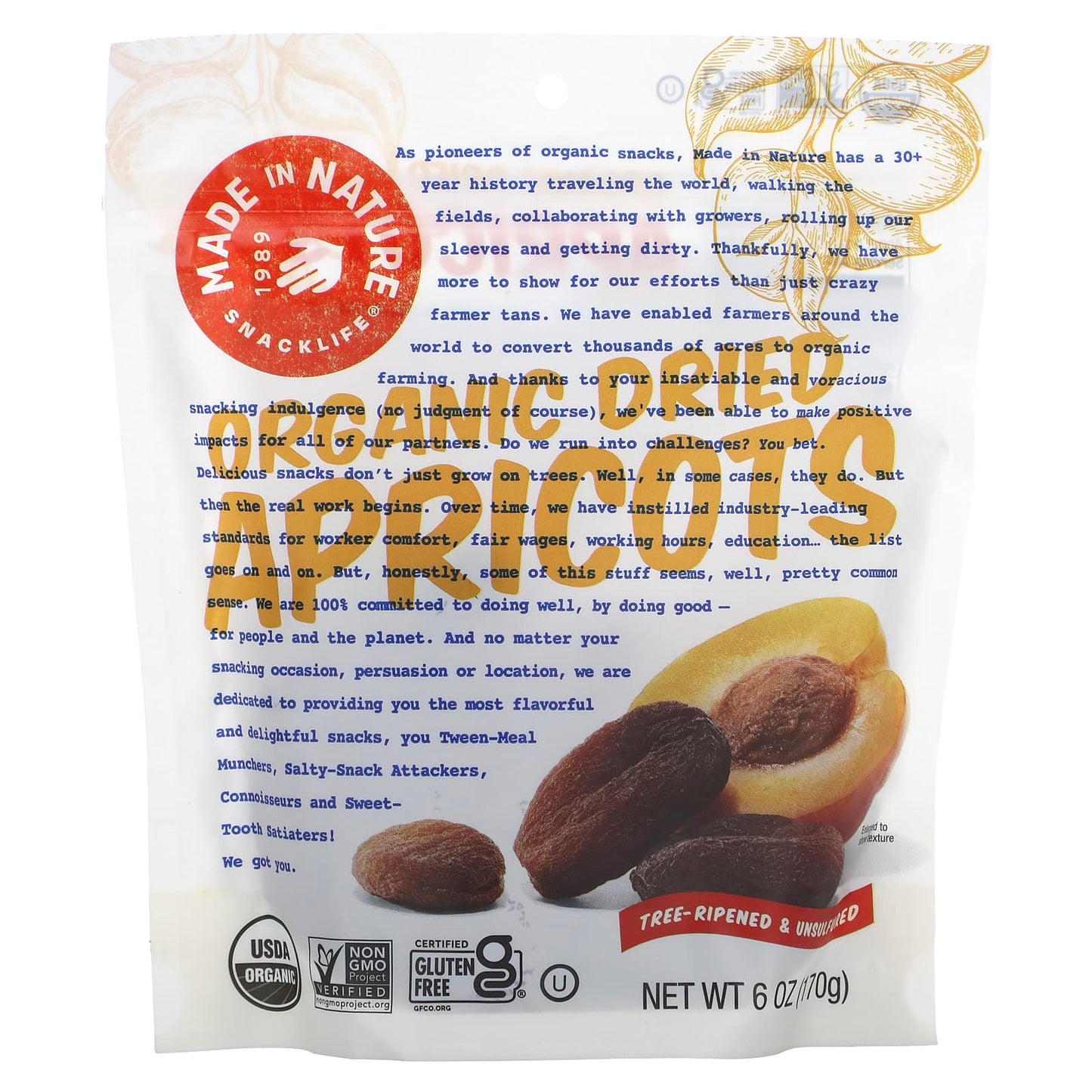 Made in Nature-Organic Dried Apricots-Tree-Ripened & Unsulfured-6 oz (170 g)