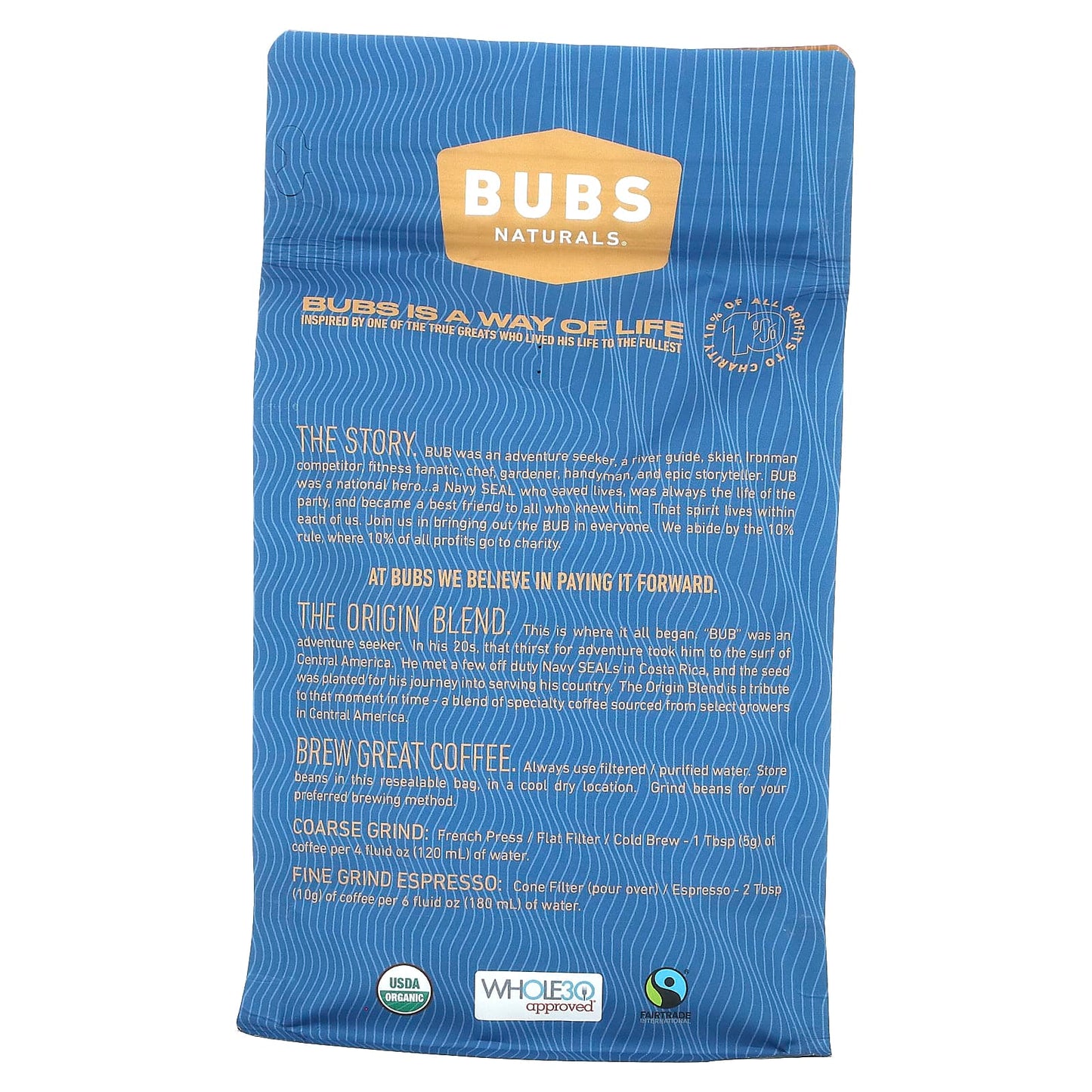 BUBS Naturals, Bubs Brew, The Origin Blend, Whole Bean, Dark Roast, 12 oz (340 g)