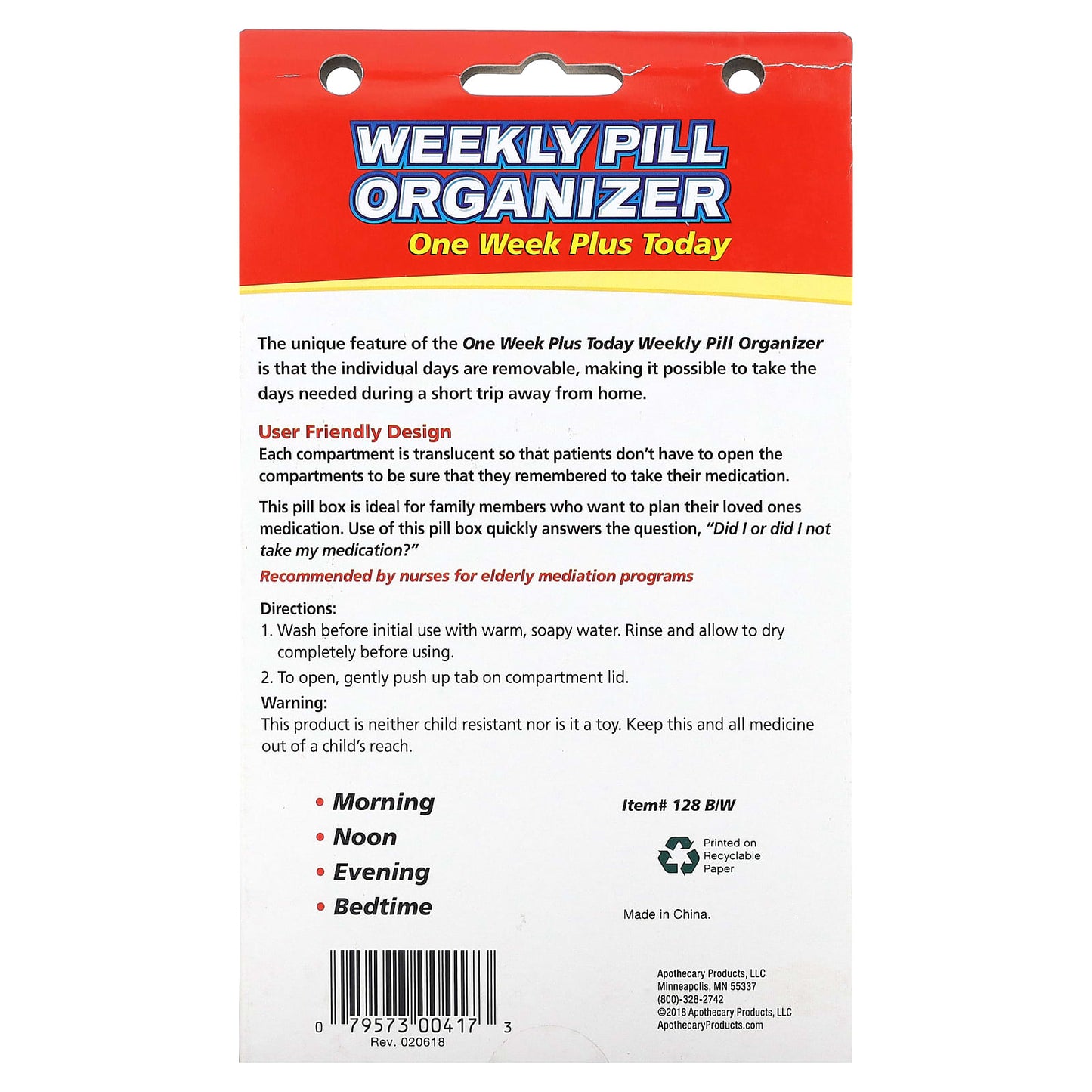 Ezy Dose, One Week Plus Today Weekly Pill Organizer, 1 Count