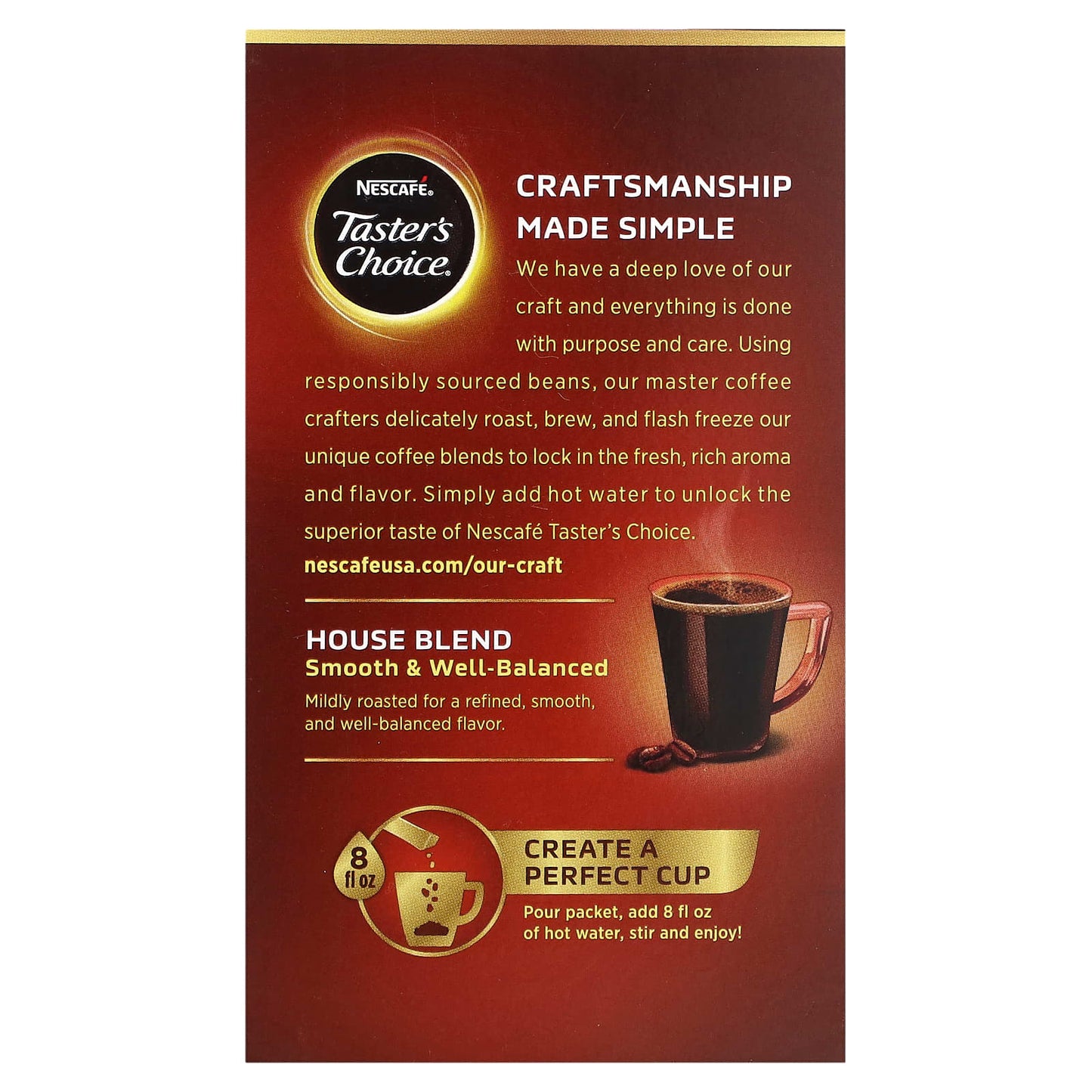 Nescafé, Taster's Choice, Instant Coffee, House Blend, Light/Medium, 6 Packets, 0.1 oz (3 g) Each