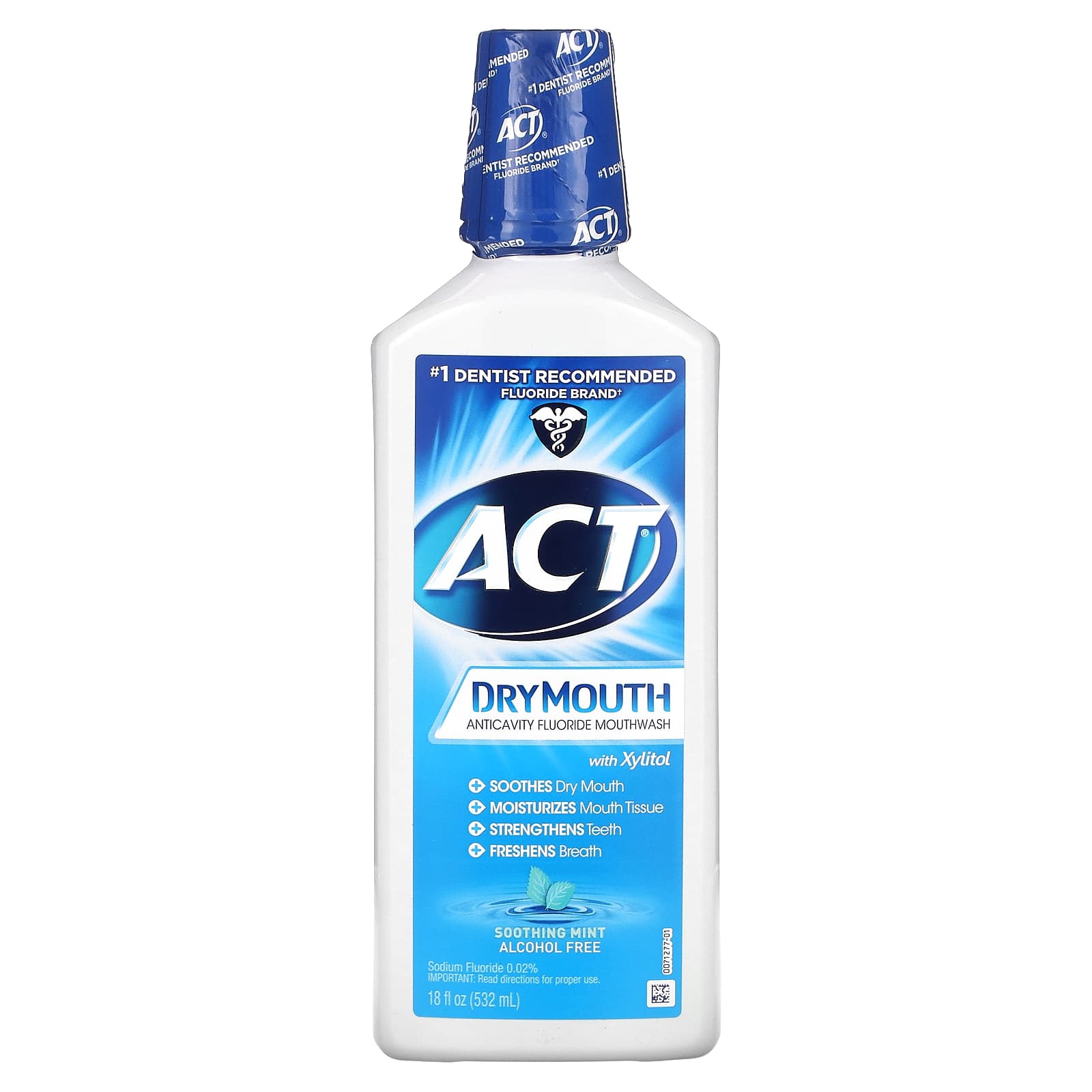 Act-Dry Mouth Anticavity Fluoride Mouthwash with Xylitol-Alcohol Free-Soothing Mint-18 fl oz (532 ml)