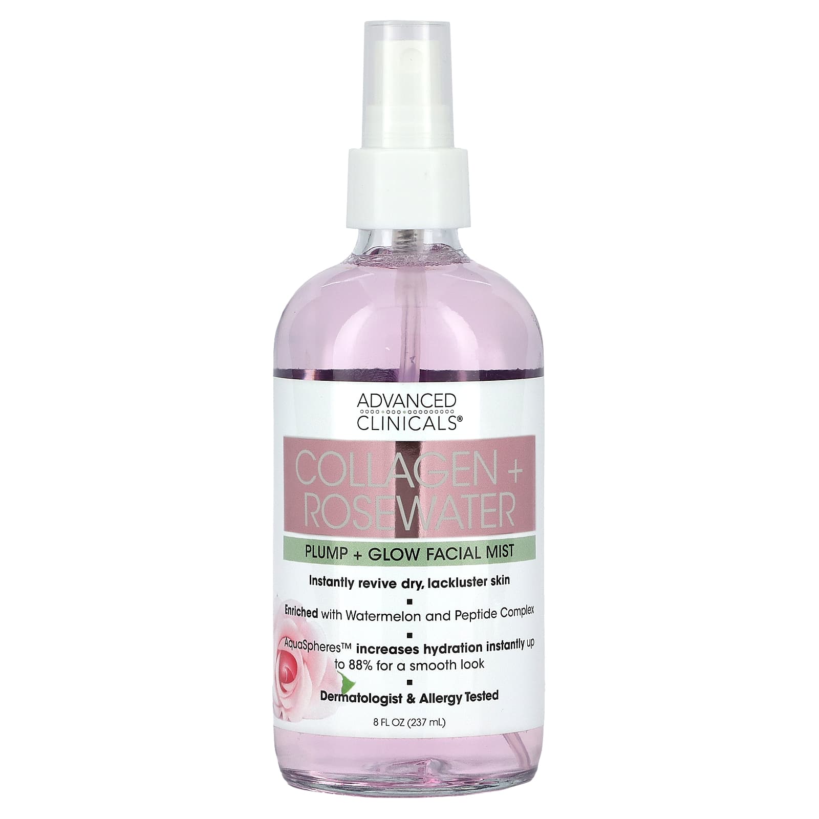 Advanced Clinicals-Collagen + Rosewater- Plump + Glow Facial Mist-8 fl oz (237 ml)