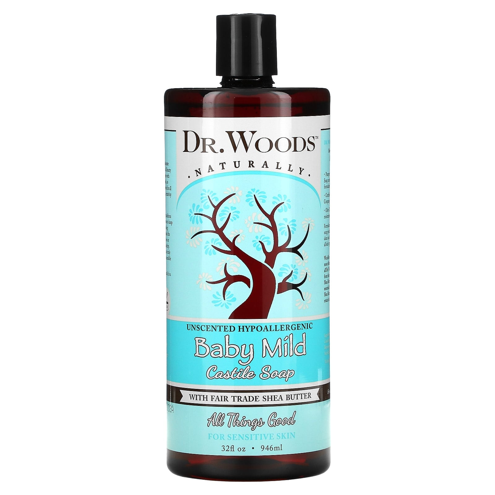 Dr. Woods-Baby Mild-Castile Soap with Fair Trade Shea Butter-Unscented-32 fl oz (946 ml)