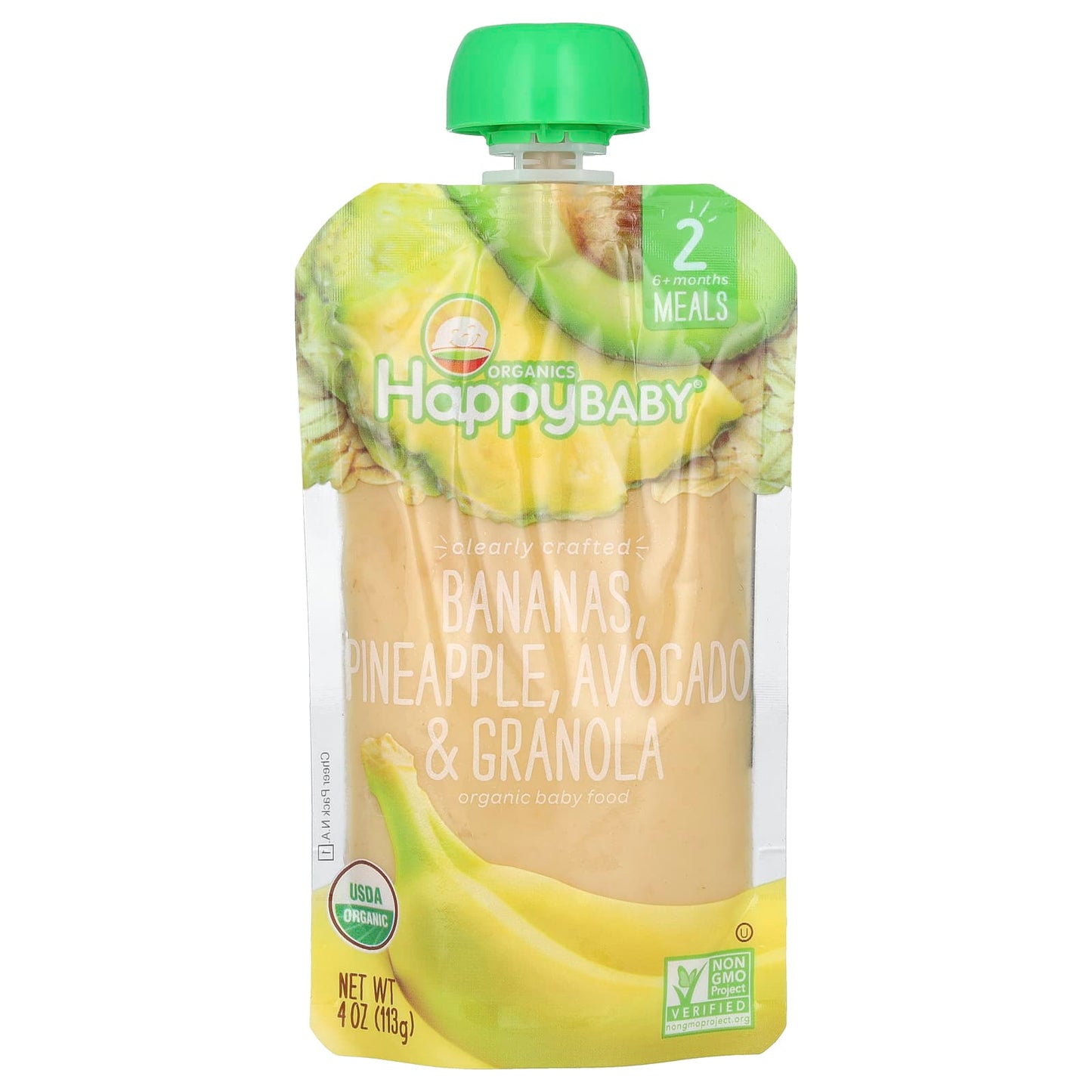 Happy Family Organics-Happy Baby-Organic Baby Food-6+ Months-Bananas-Pineapple-Avocado & Granola-4 oz (113 g)