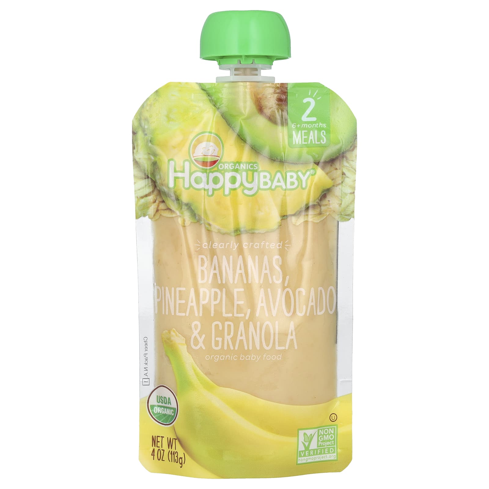 Happy Family Organics-Happy Baby-Organic Baby Food-6+ Months-Bananas-Pineapple-Avocado & Granola-4 oz (113 g)