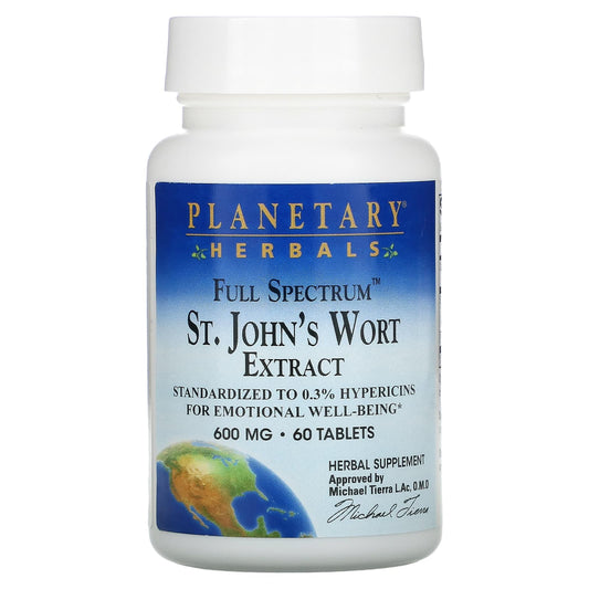 Planetary Herbals-Full Spectrum St. John's Wort Extract-600 mg-60 Tablets