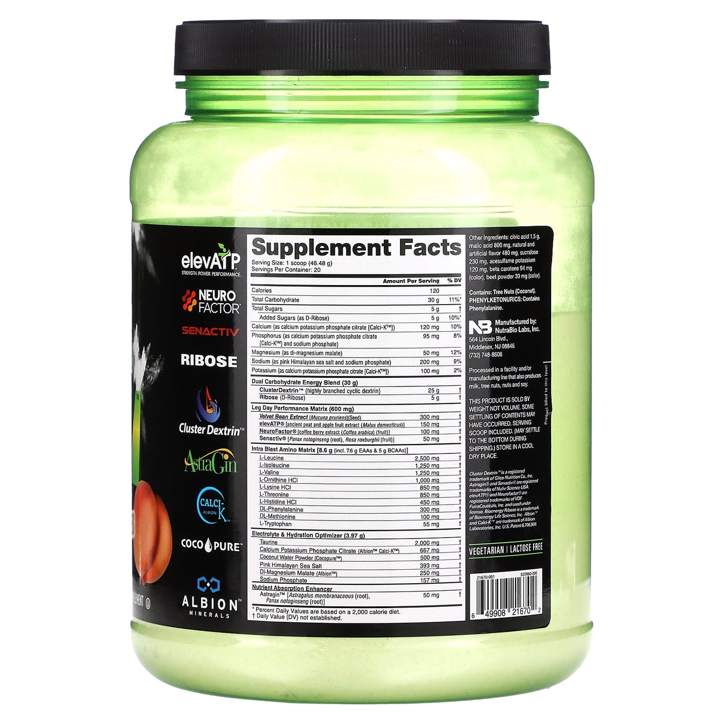 NutraBio, Intra Fuel, Leg Day, Intra Workout Powerhouse, Peachy Glutes Peach Mango, 2.05 lb (930 g)