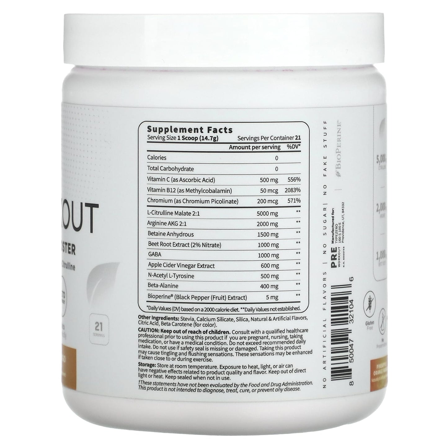 TypeZero, Clean Pre Workout, Stim-Free N.O. Booster, Pineapple Orange Mango, 10.9 oz (309 g)