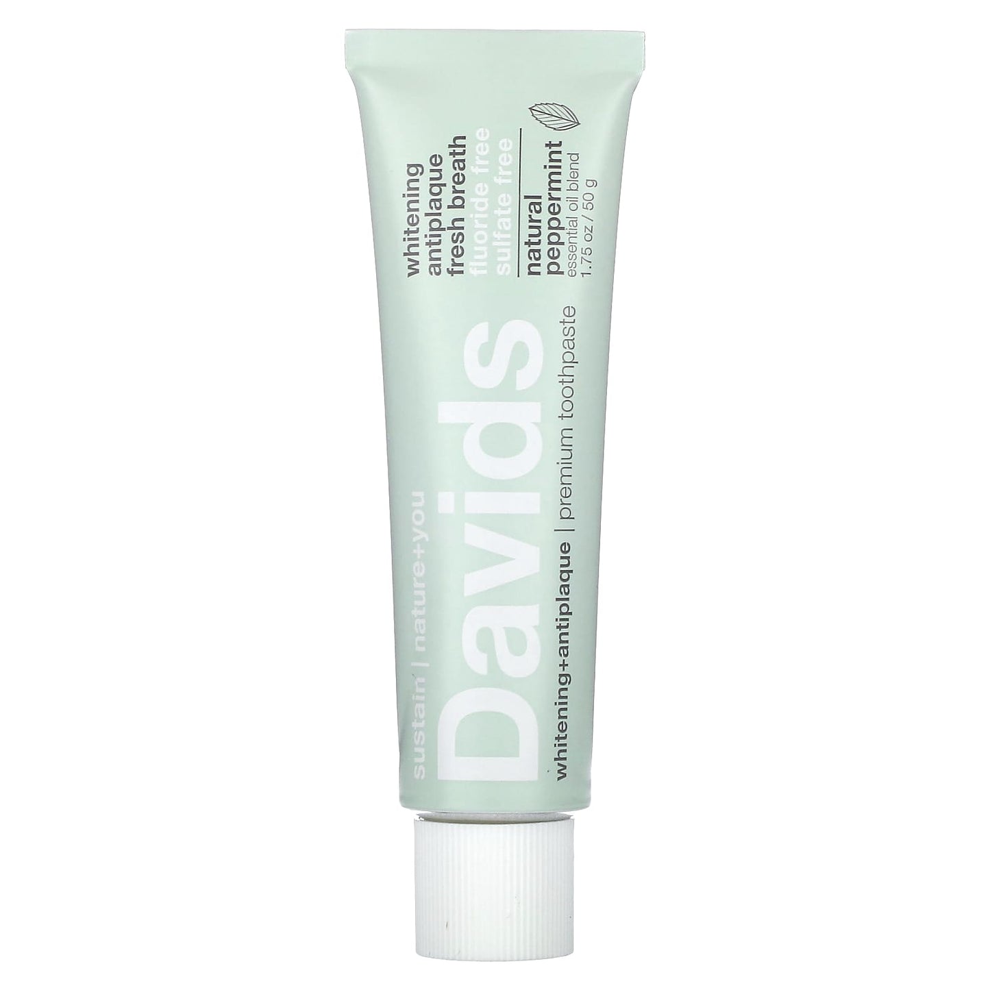 Davids Natural Toothpaste-Premium Toothpaste-Whitening + Antiplaque-Natural Peppermint-1.75 oz (50 g)