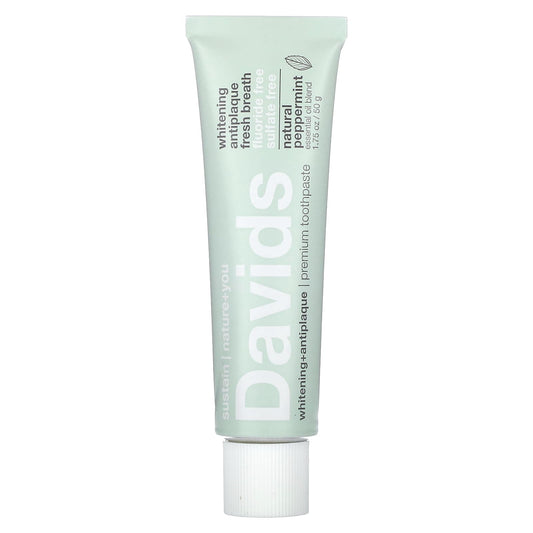 Davids Natural Toothpaste-Premium Toothpaste-Whitening + Antiplaque-Natural Peppermint-1.75 oz (50 g)