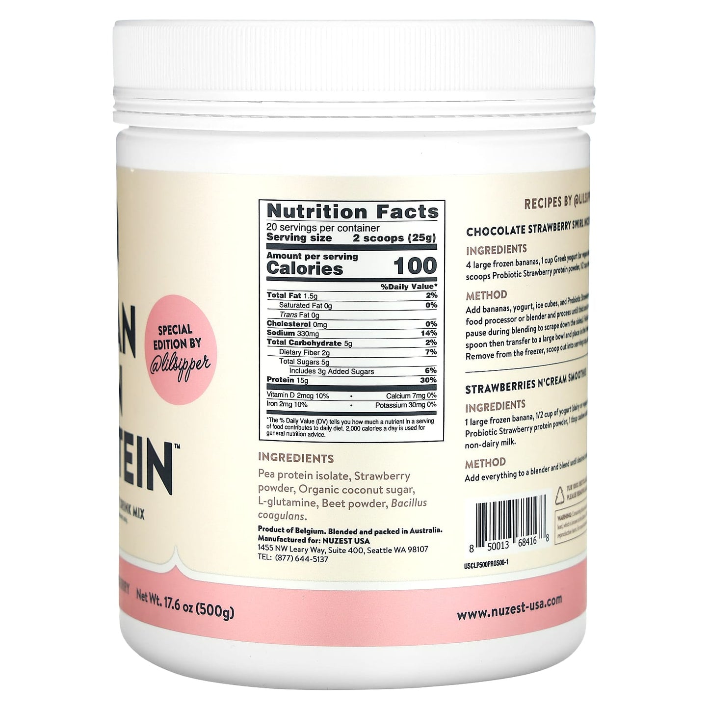 Nuzest, Clean Lean Protein, Probiotic Strawberry, 17.6 oz (500 g)