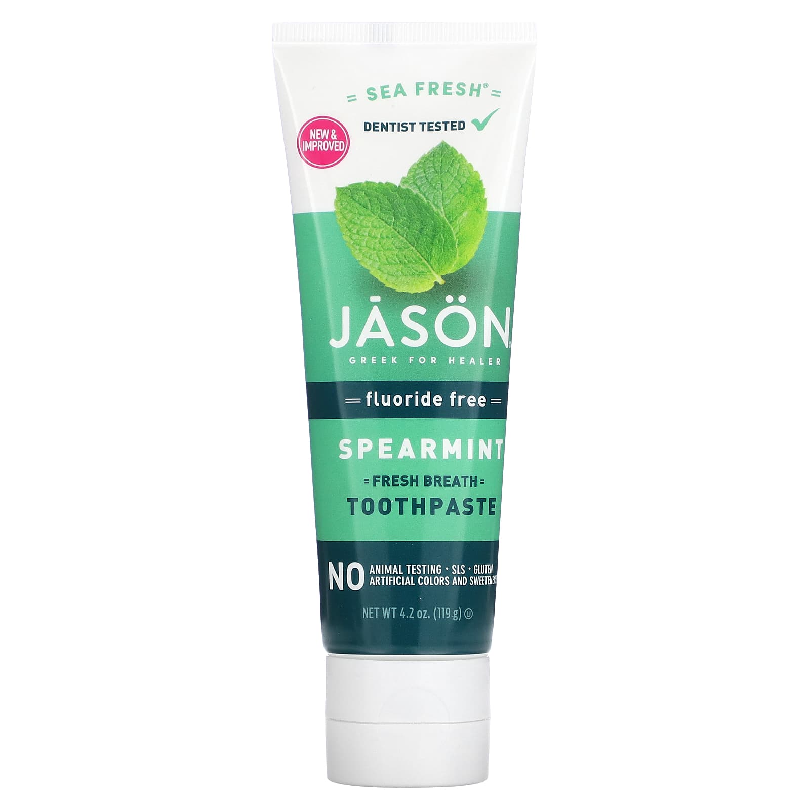 Jason Natural-Sea Fresh-Fresh Breath Toothpaste-Fluoride Free-Spearmint-4.2 oz (119 g)