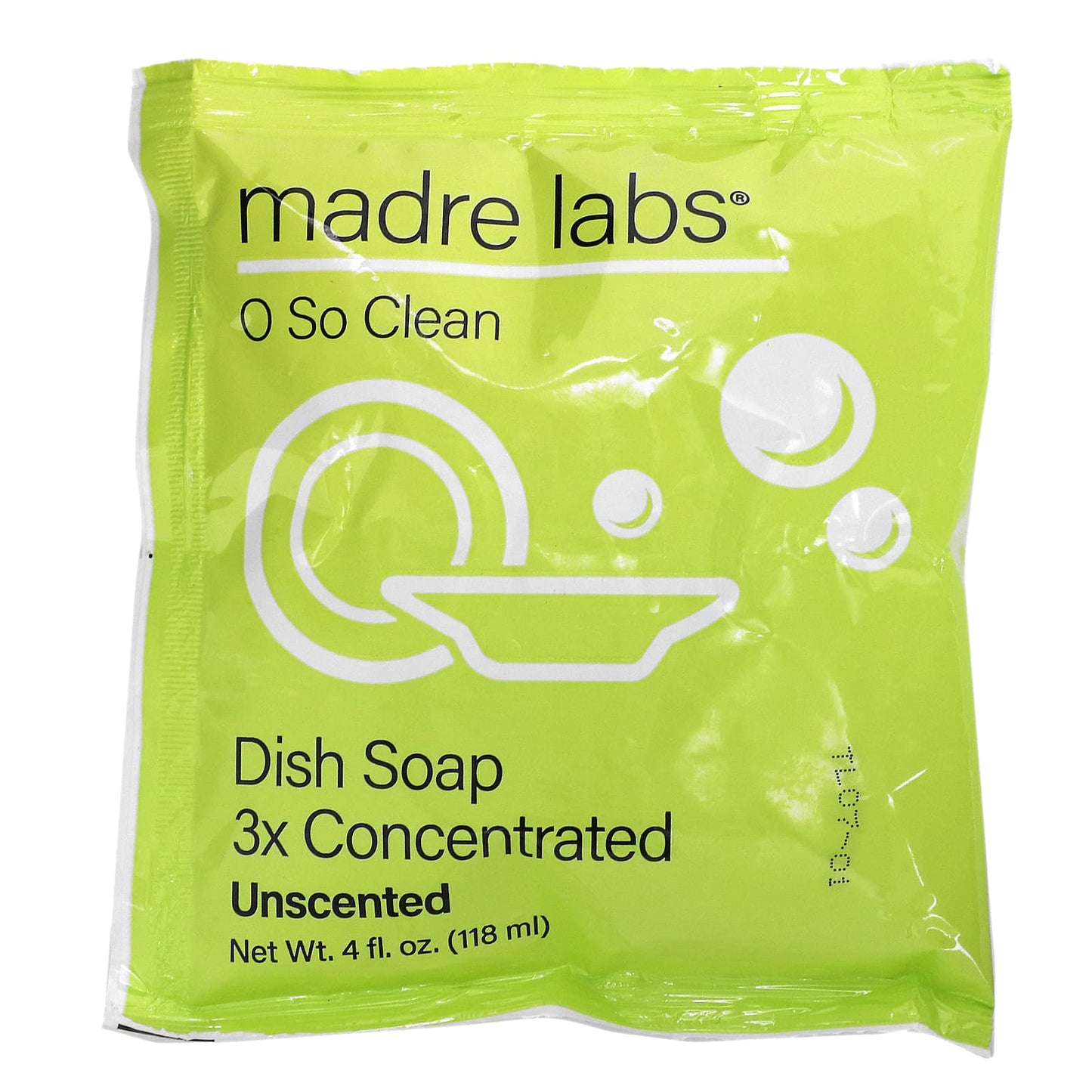 Madre Labs, Dish Soap, 3x Concentrate, Unscented, 1 Pouch + Reusable Bottle, 4 fl oz (118 ml)