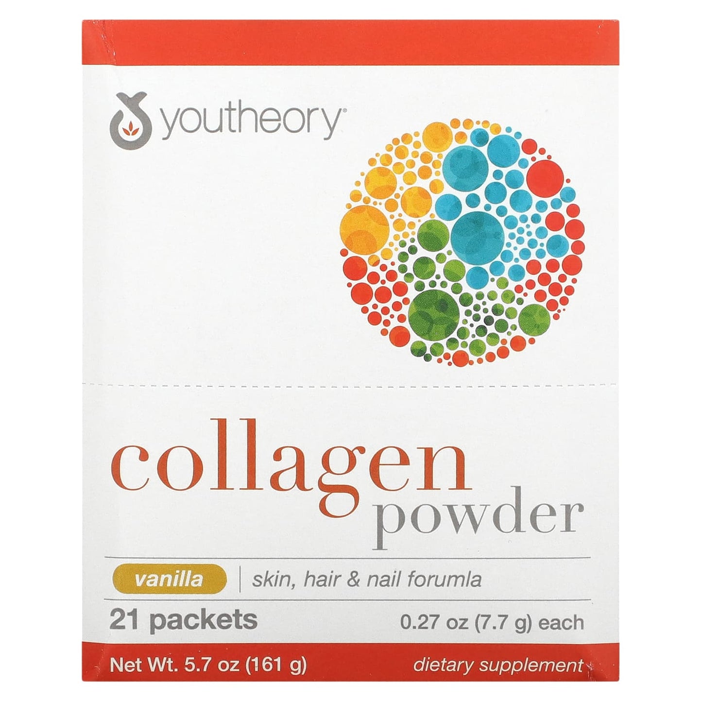 Youtheory-Collagen Powder-Vanilla-21 Packets-0.27 oz (7.7 g) Each