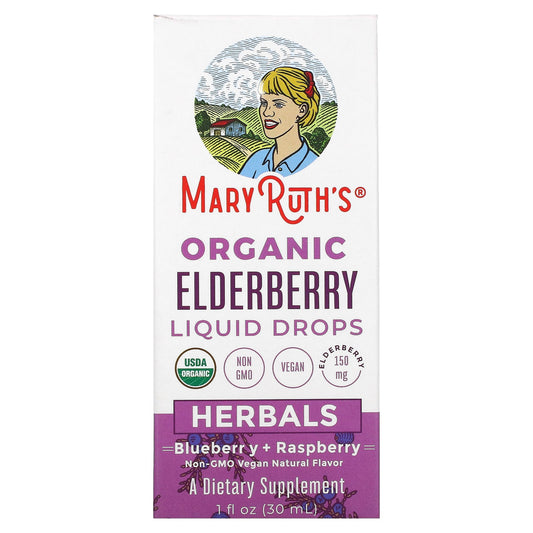 MaryRuth's-Organic Elderberry Liquid Drops-Herbals-Blueberry + Raspberry-1 fl oz (30 ml)