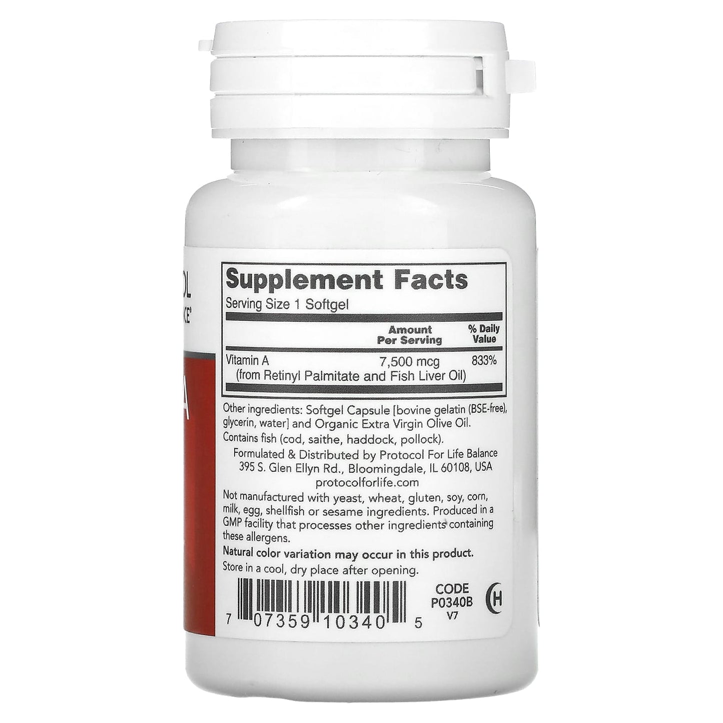 Protocol for Life Balance, Vitamin A, 7,500 mcg (25,000 IU), 100 Softgels