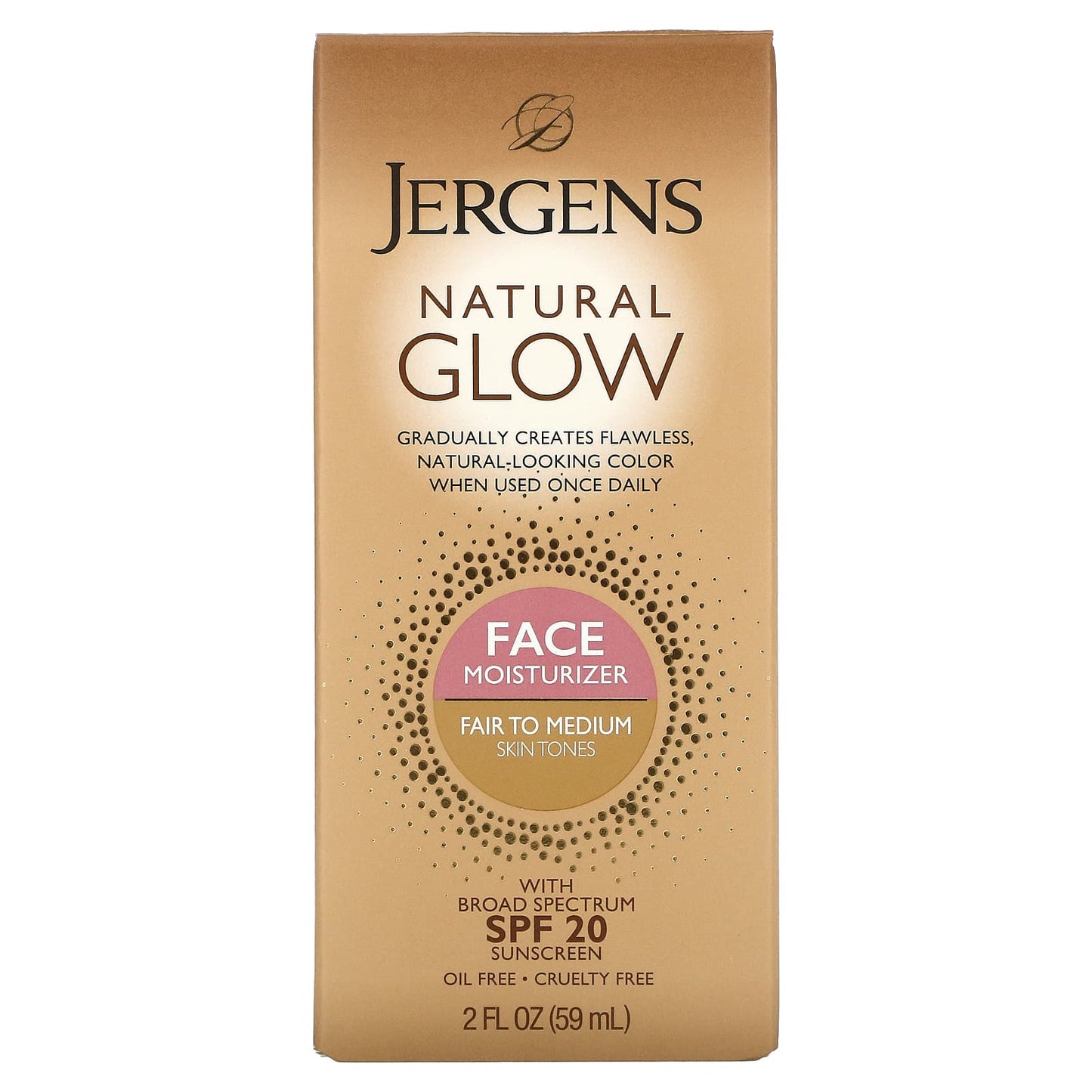 Jergens, Natural Glow, Face Daily Moisturizer, SPF 20, Fair to Medium, 2 fl oz (59 ml)