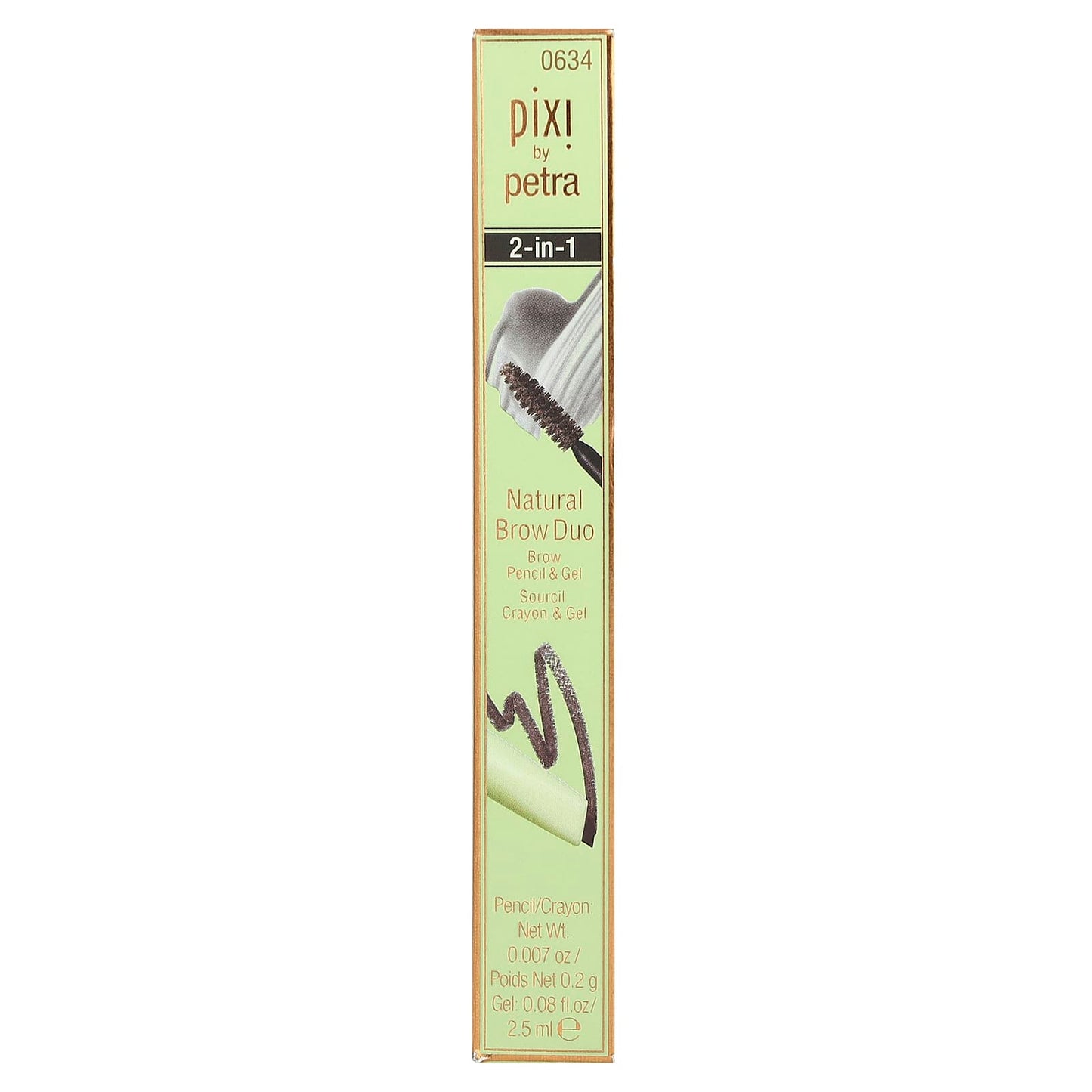 Pixi Beauty, 2-In-1 Natural Brow Duo, Brow Pencil & Gel, 0634 Soft Black, 1 Count