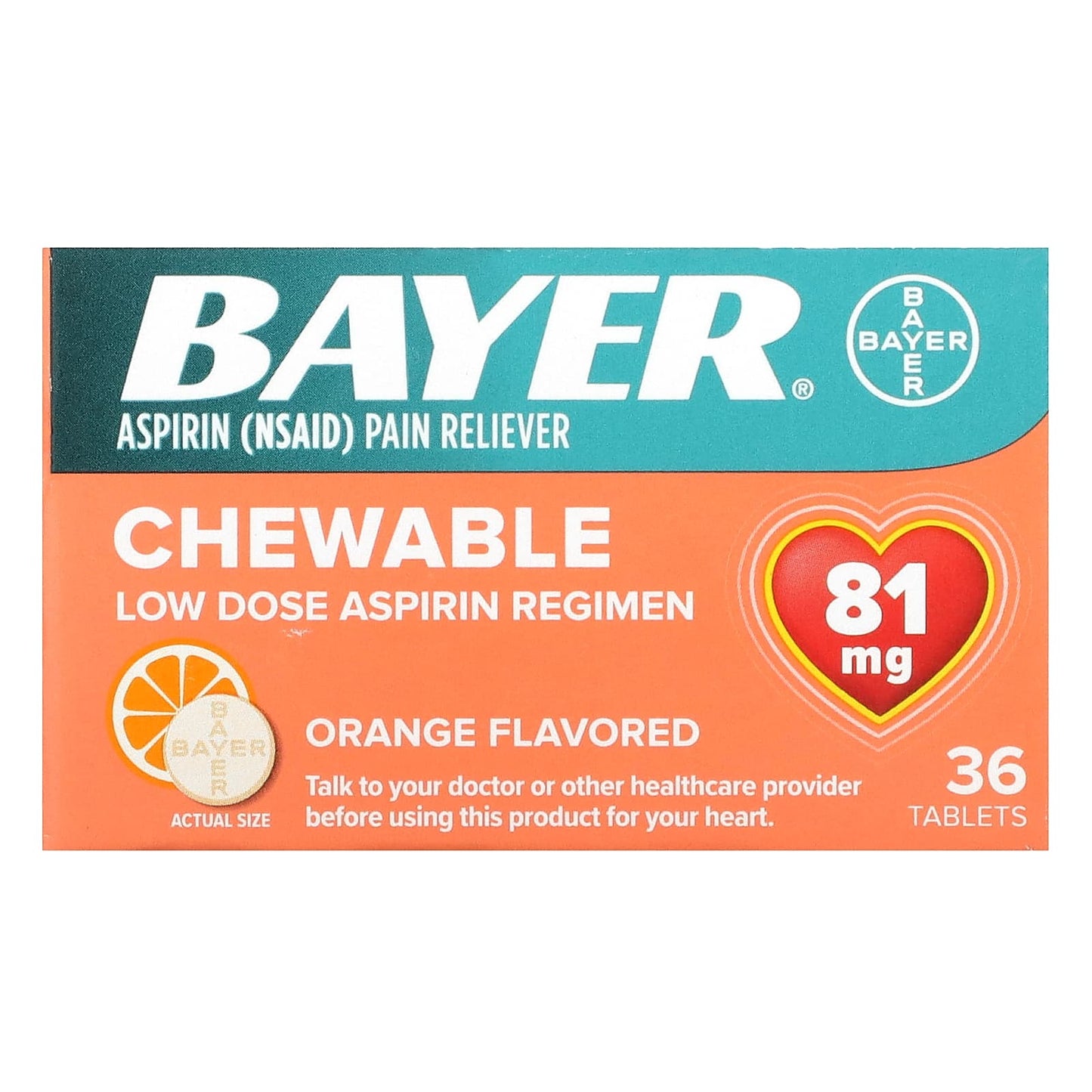 Bayer-Chewable Low Dose Aspirin Regimen-Orange-81 mg-36 Tablets