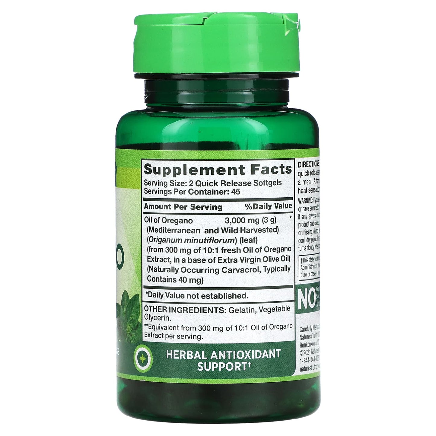 Nature's Truth, Oil Of Oregano, 3,000 mg, 90 Quick Release Softgels (1,500 mg per Capsule)