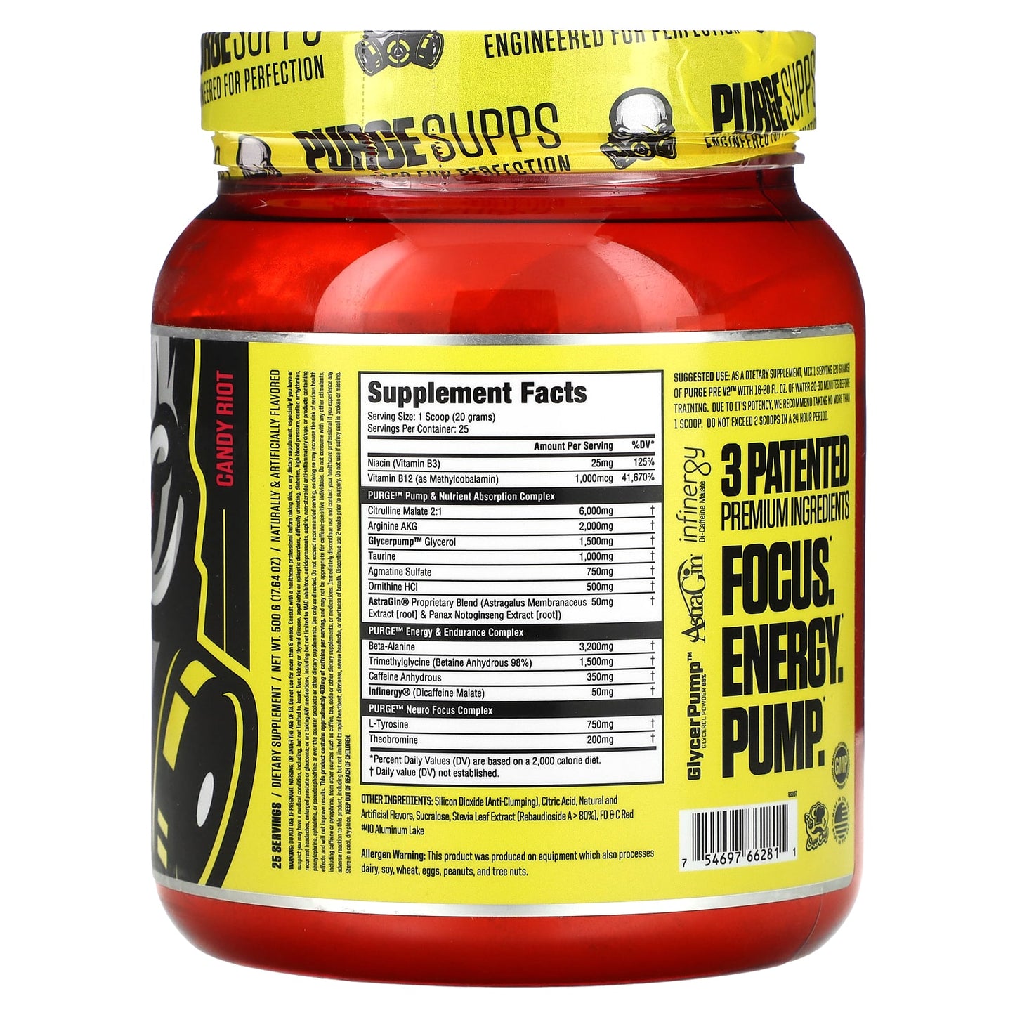 MuscleSport, Pre V2, Pre-Workout Powerhouse, Candy Riot, 17.64 oz (500 g)