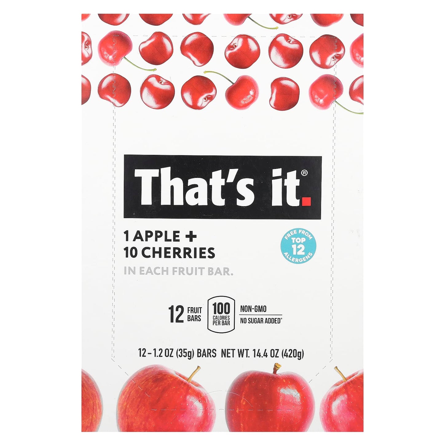 That's It-Fruit Bars-Apple + Cherries-12 Bars-1.2 oz (35 g) Each