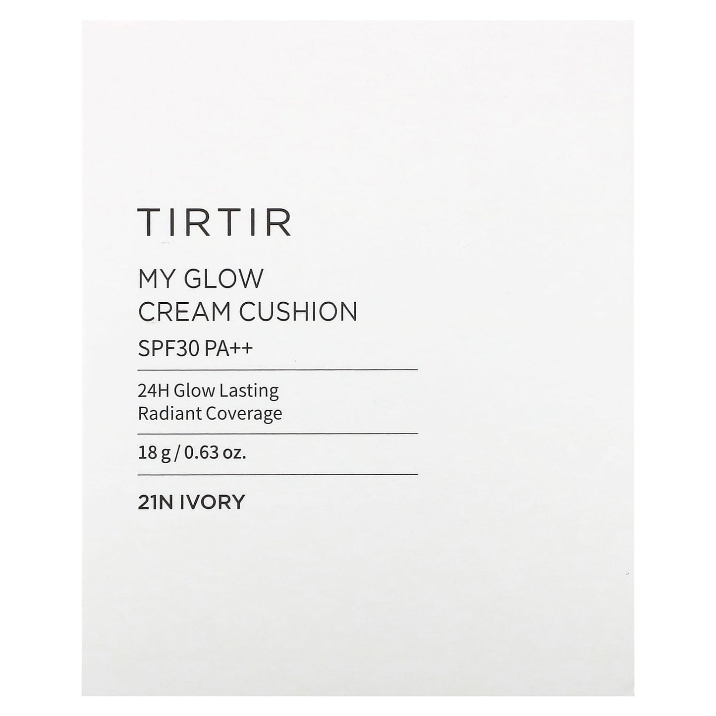 TIRTIR, My Glow Cream Cushion, SPF 30 PA++, 21N Ivory, 0.63 oz (18 g)