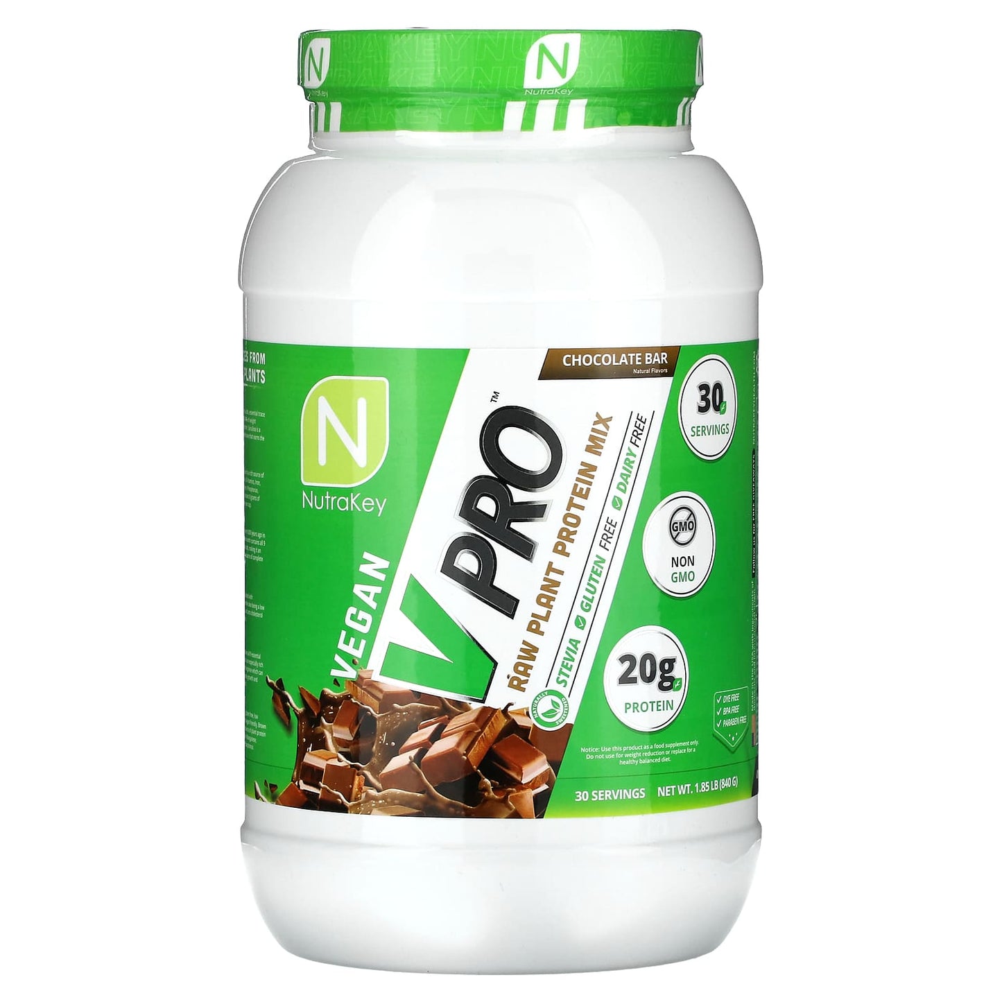 Nutrakey-V Pro-Raw Plant Protein Mix-Chocolate Bar-1.85 lb (840 g)