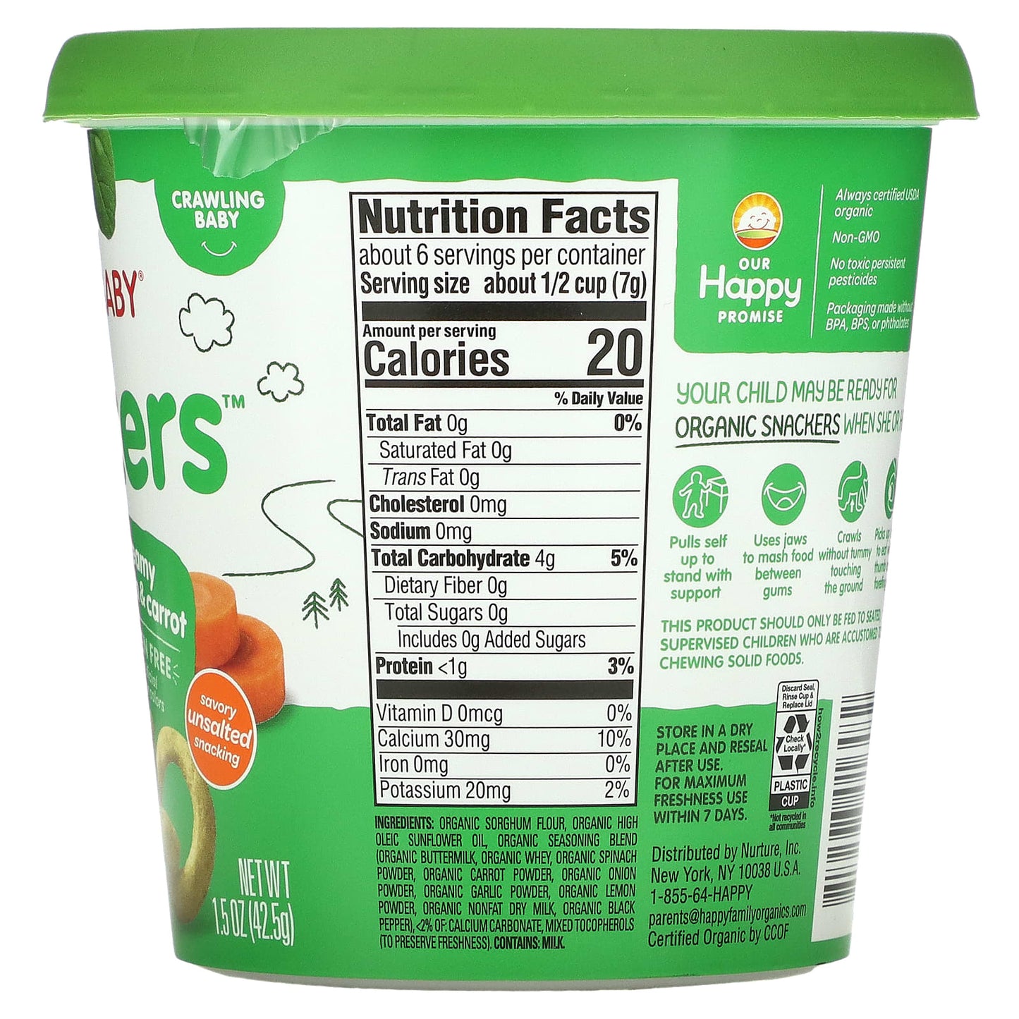 Happy Family Organics, Snackers, Creamy Spinach & Carrot, 1.5 oz (42.5 g)