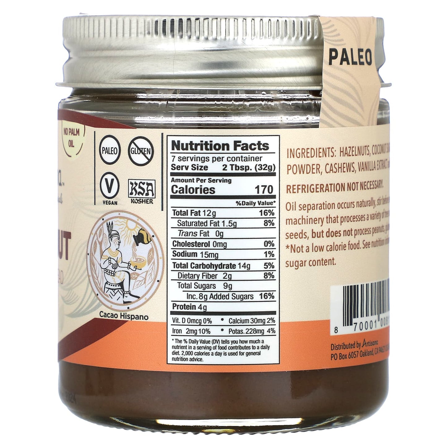 Artisana, Natural, Hazelnut Cacao Spread with Vanilla, 8 oz (227 g)