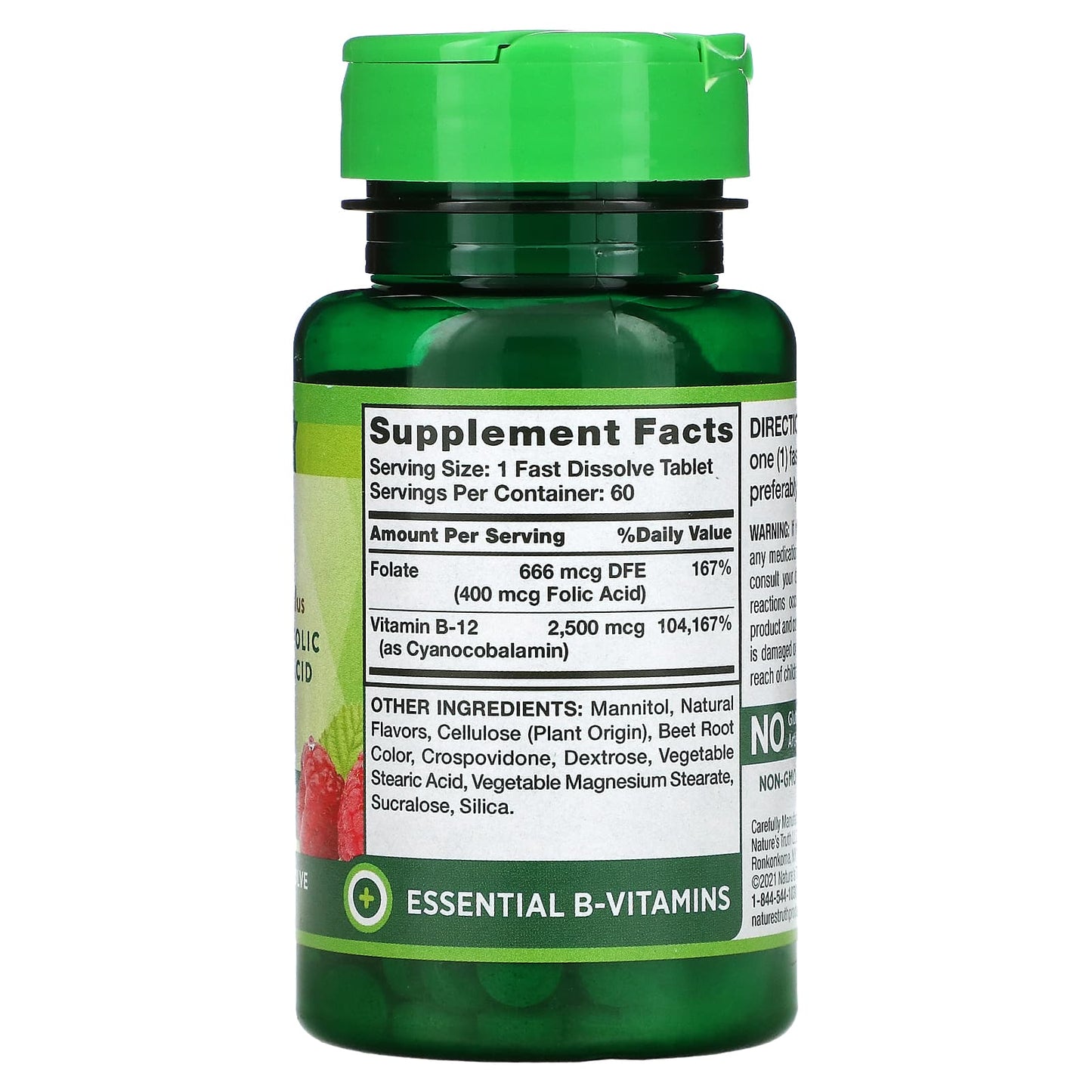 Nature's Truth, Vitamin B-12 plus Folic Acid, Natural Berry, 2,500 mcg, 60  Fast Dissolve Tablets