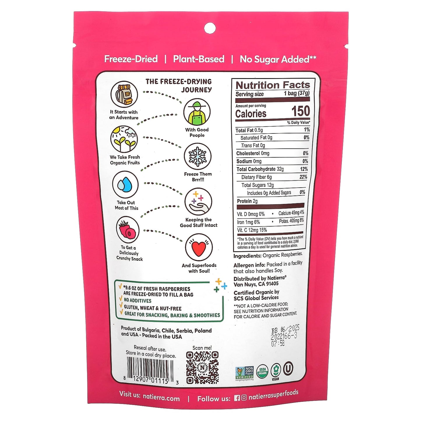 Natierra, Organic Freeze-Dried Raspberries, 1.3 oz (37 g)