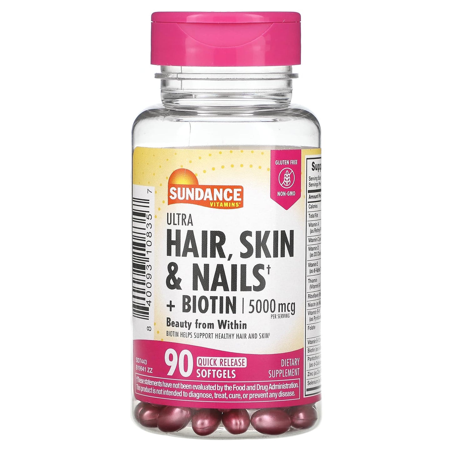 Sundance Vitamins-Ultra Hair-Skin & Nails + Biotin-90 Quick Release Softgels