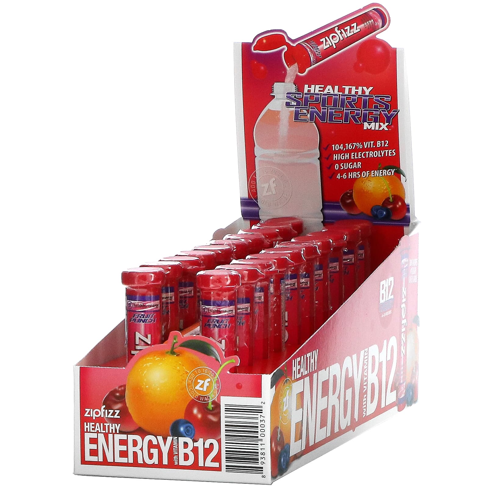 Zipfizz-Healthy Sports Energy Mix with Vitamin B12-Fruit Punch-20 Tubes-0.39 oz (11 g) Each