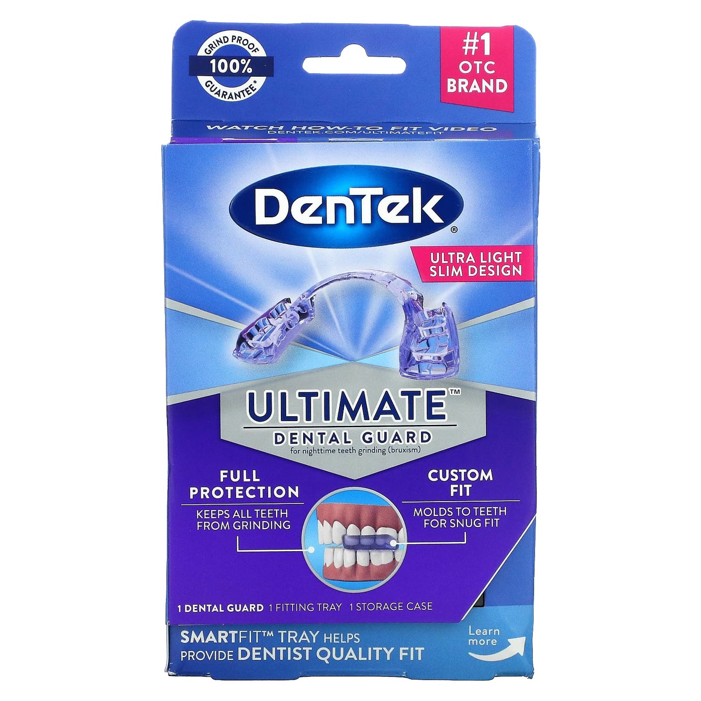 DenTek-Ultimate Dental Guard-Ultra Light/Slim Design-1 Guard+ 1 Storage Case + 1 SmartFit Tray