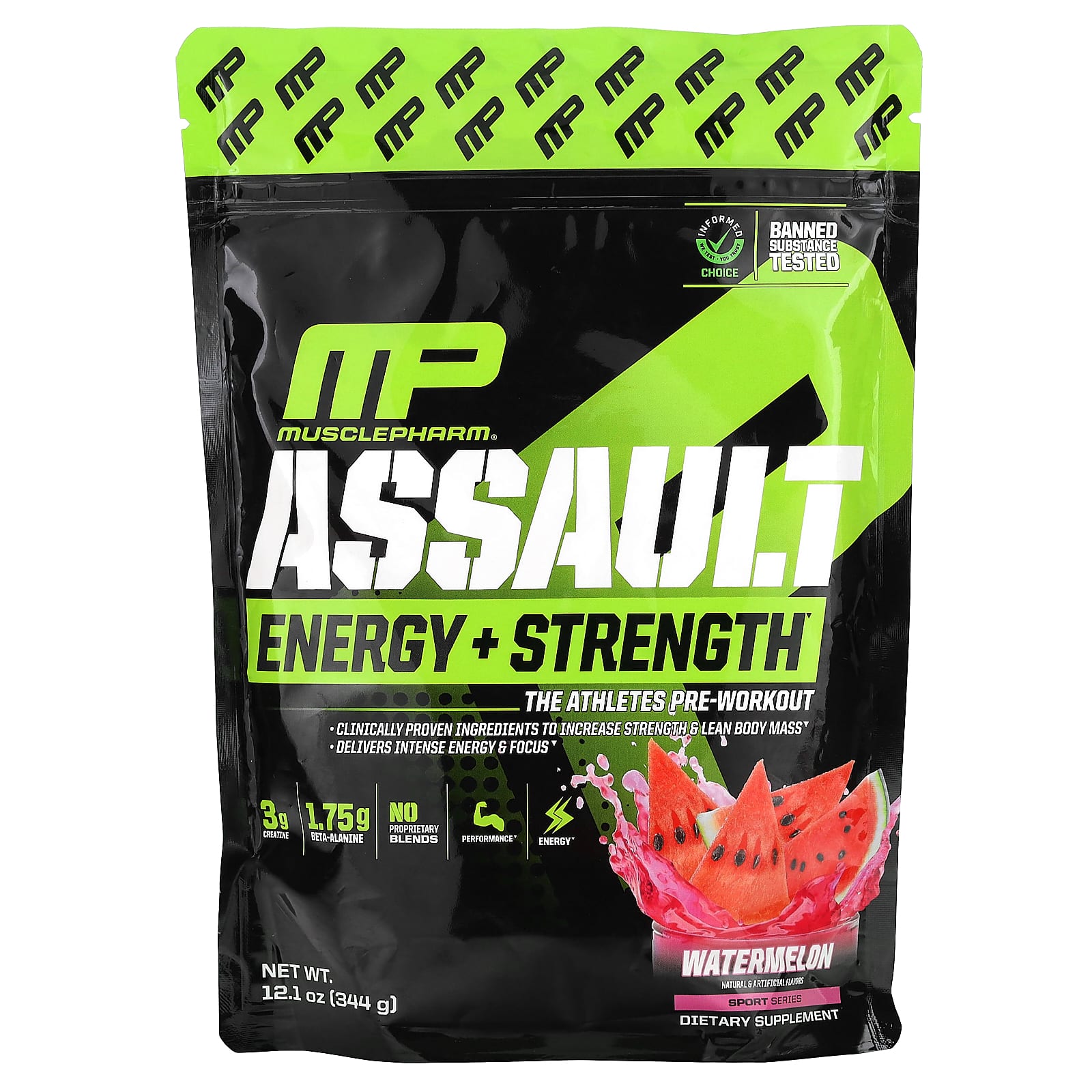 MusclePharm-Assault Energy + Strength-Pre-Workout-Watermelon-12.1 oz (344 g)