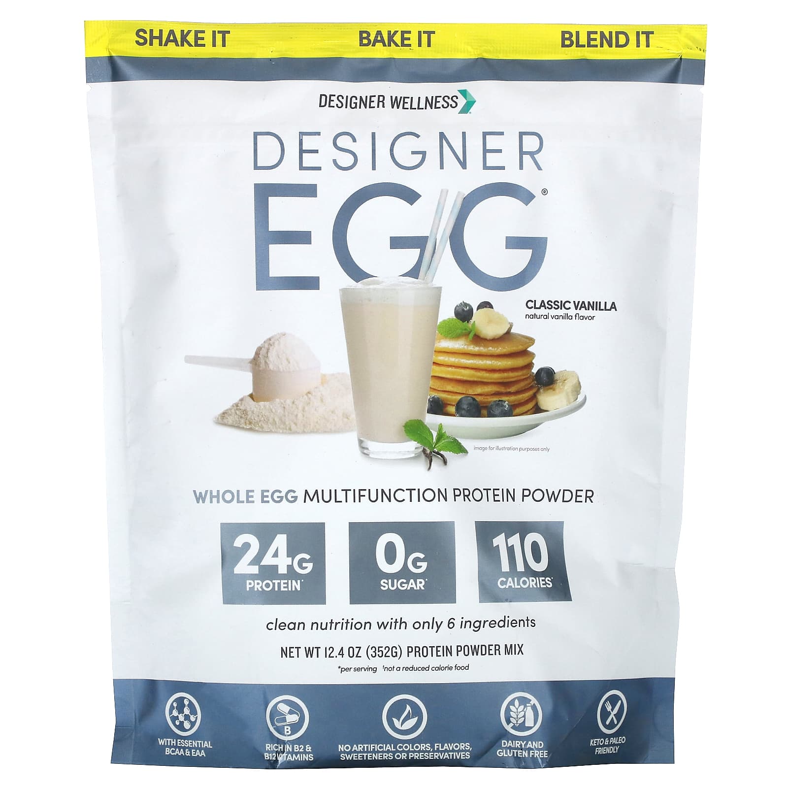 Designer Wellness-Designer Egg-Whole Egg Multifunction Protein Powder-Classic Vanilla-12.4 oz (352 g)